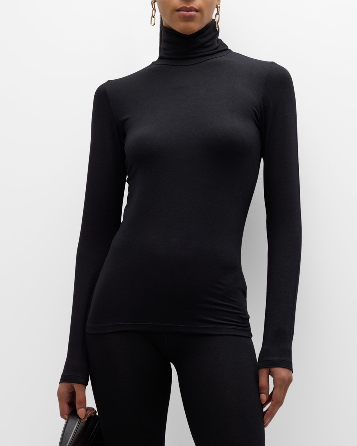 Majestic Soft Touch Long-sleeve Turtleneck In Black