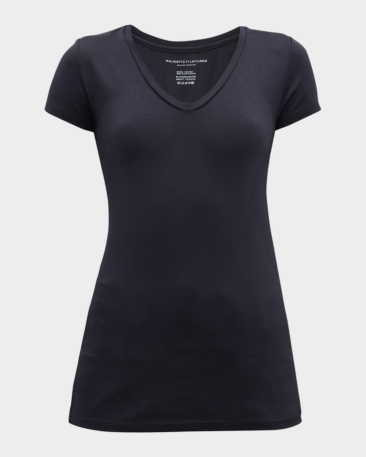 Majestic Soft Touch Short-sleeve V-neck Tee In Black