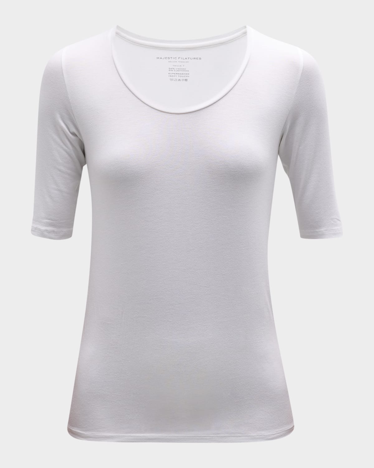 Majestic Soft Touch Half-sleeve Scoop-neck Top In White