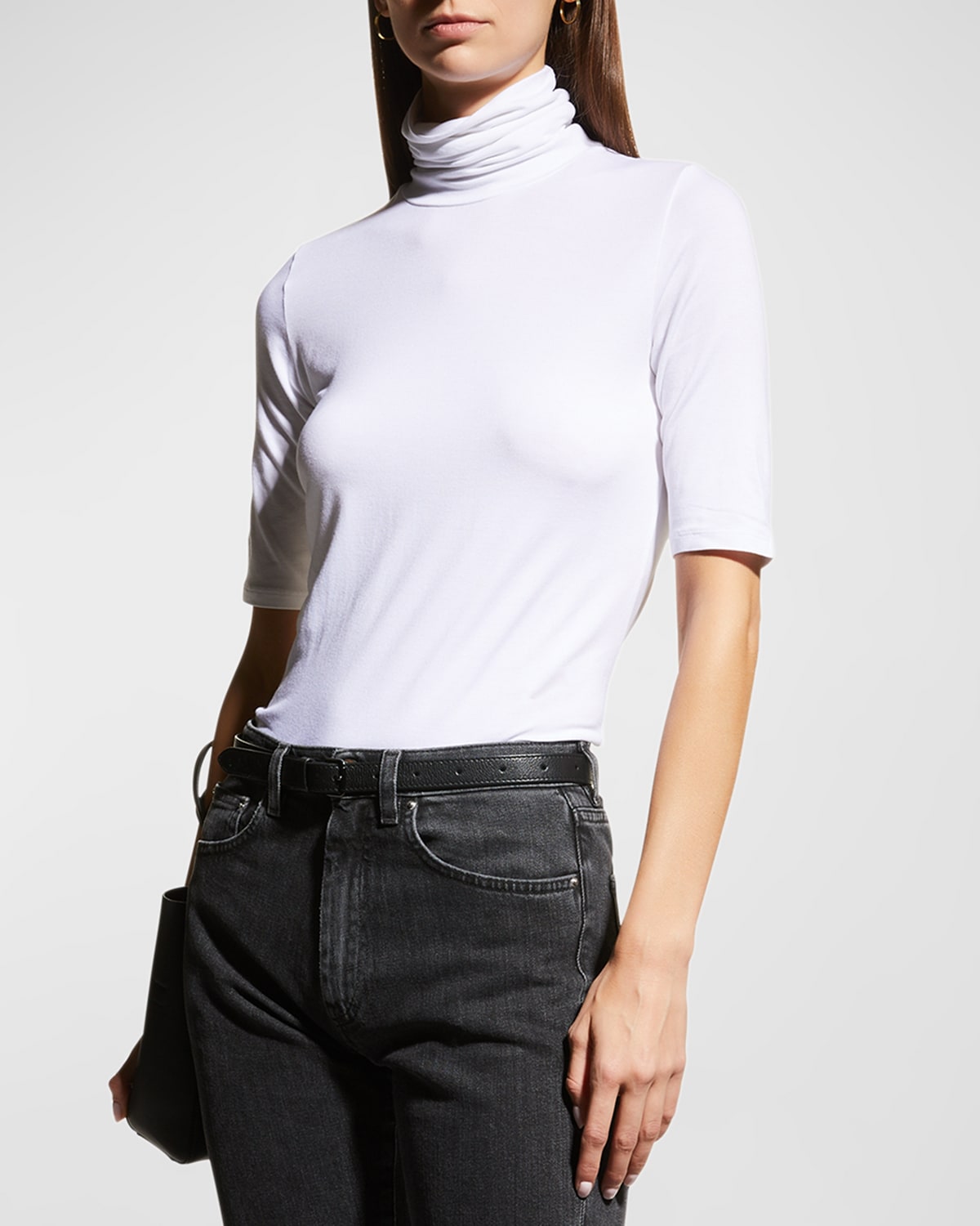 Shop Majestic Soft Touch Half-sleeve Turtleneck In White