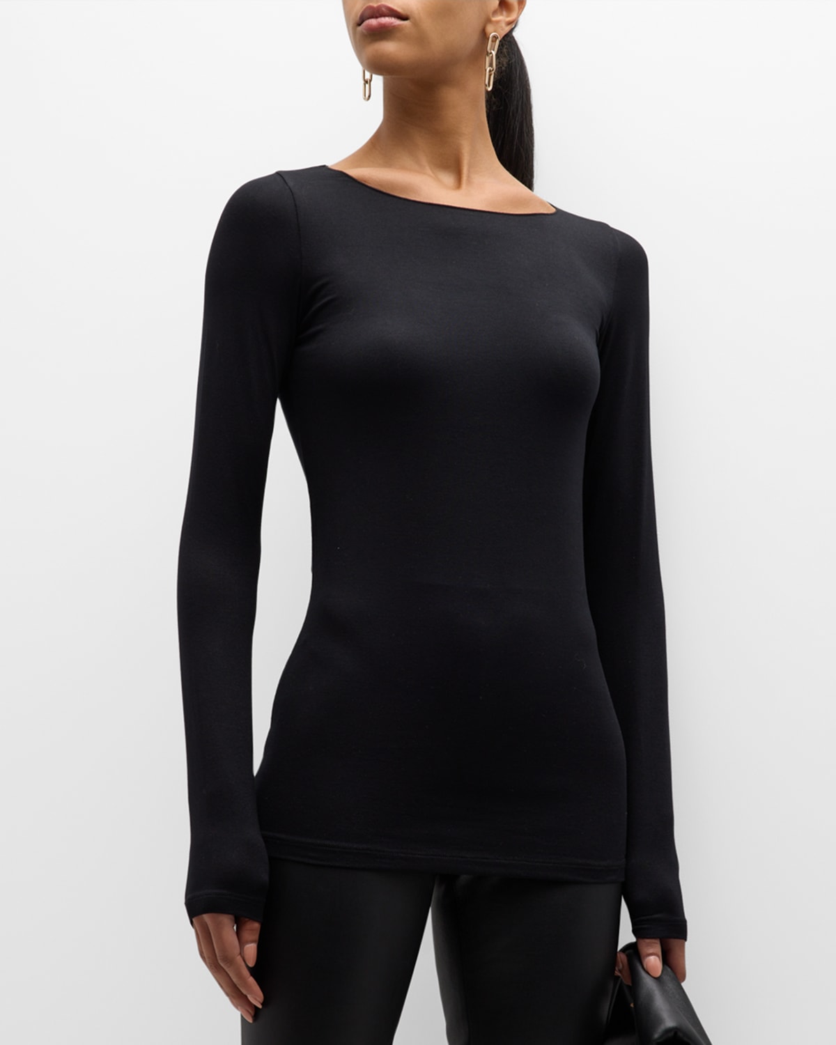 Shop Majestic Soft Touch Marrow-edge Long-sleeve Top In Black