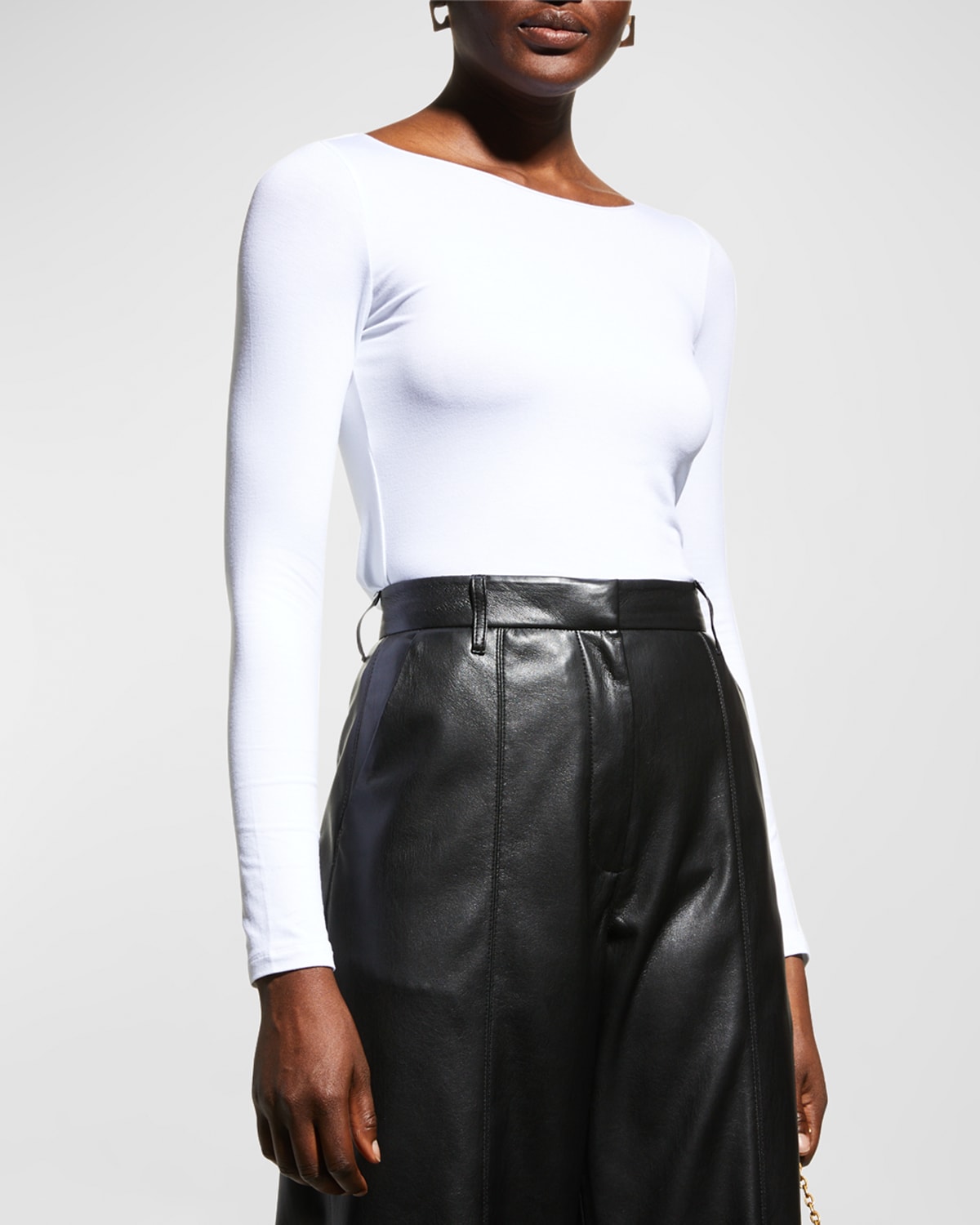 Majestic Soft Touch Marrow-edge Long-sleeve Top In White