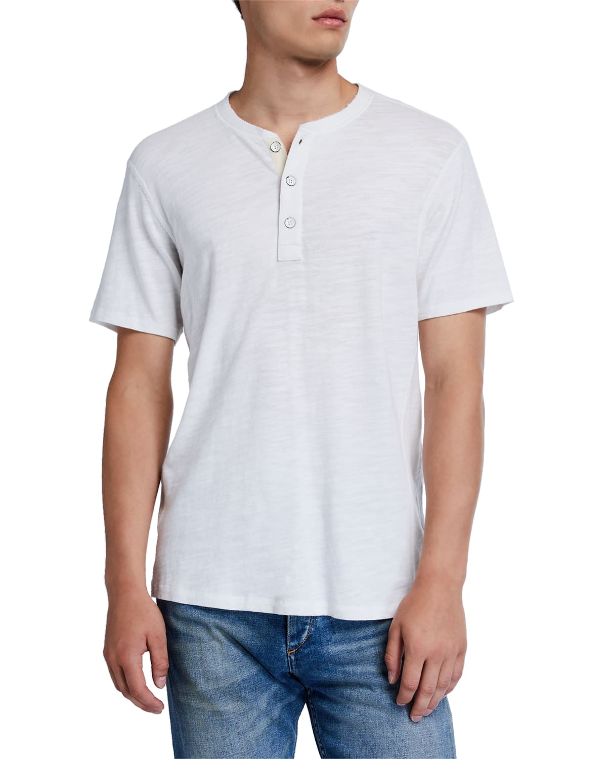 Rag & Bone White Cotton Classic Short Sleeve Henley In White