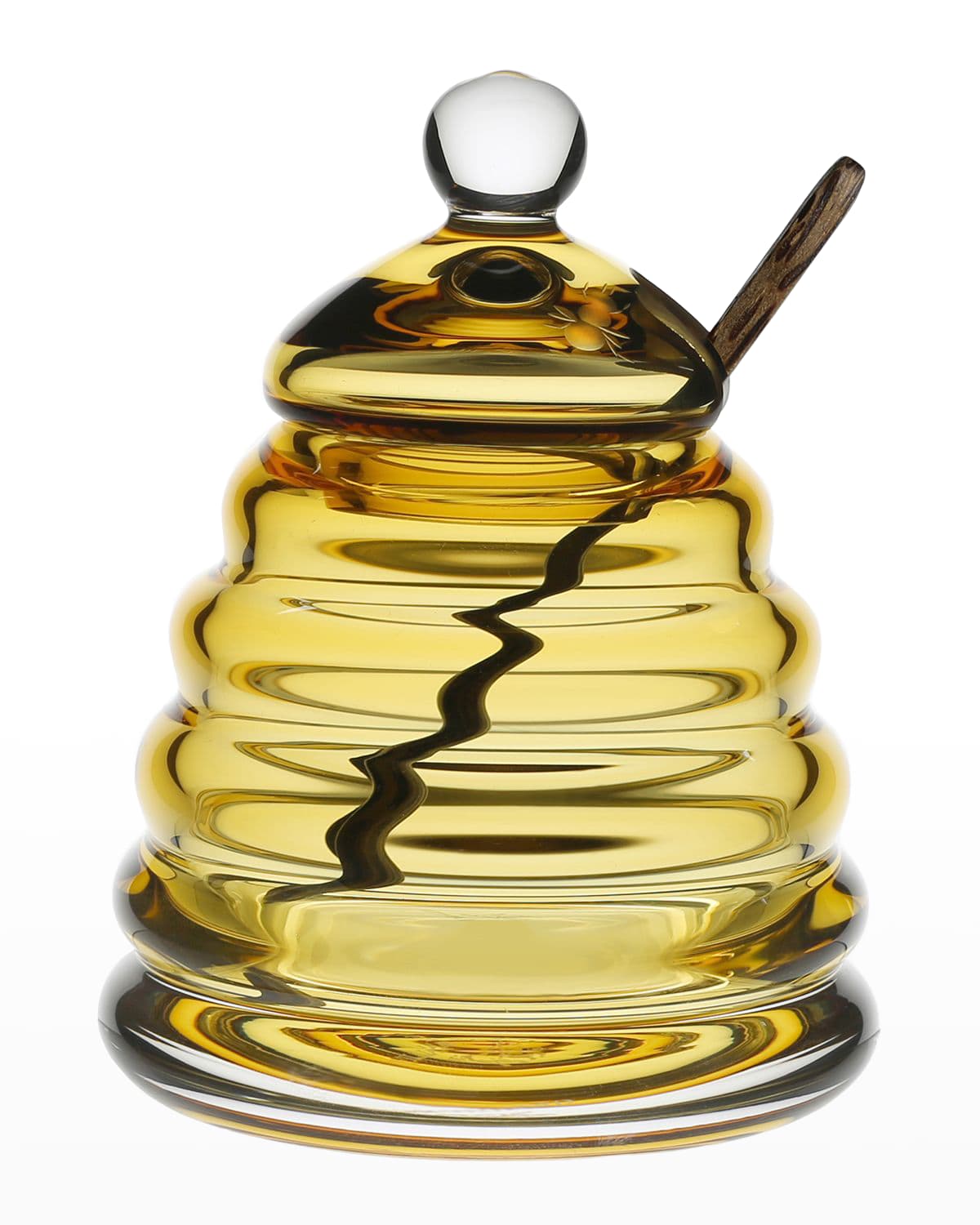 William Yeoward Crystal Honeycomb Honey Jar & Spoon In Amber