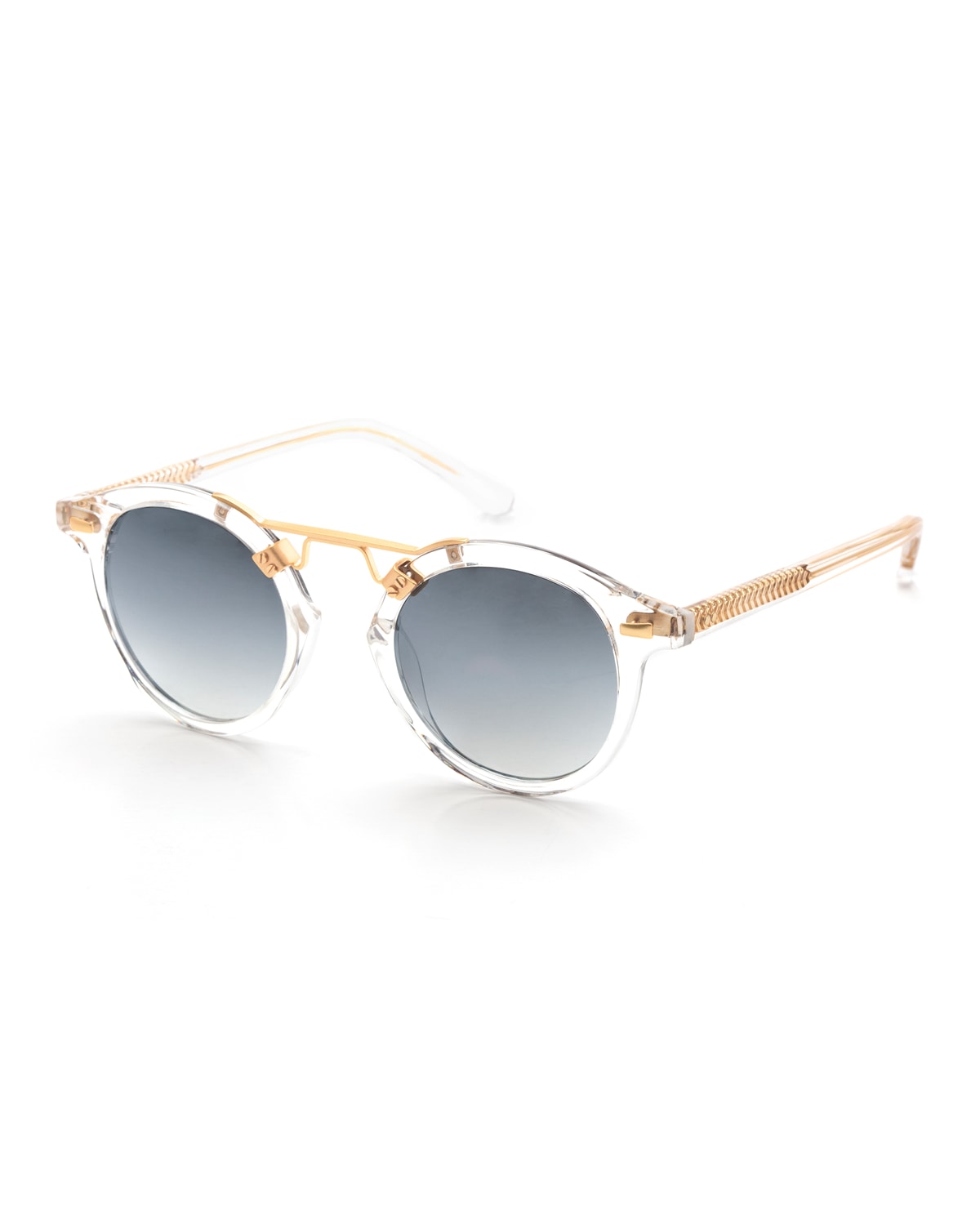 Krewe St. Louis Transparent Round Mirrored Sunglasses, Clear In Crystal 24k