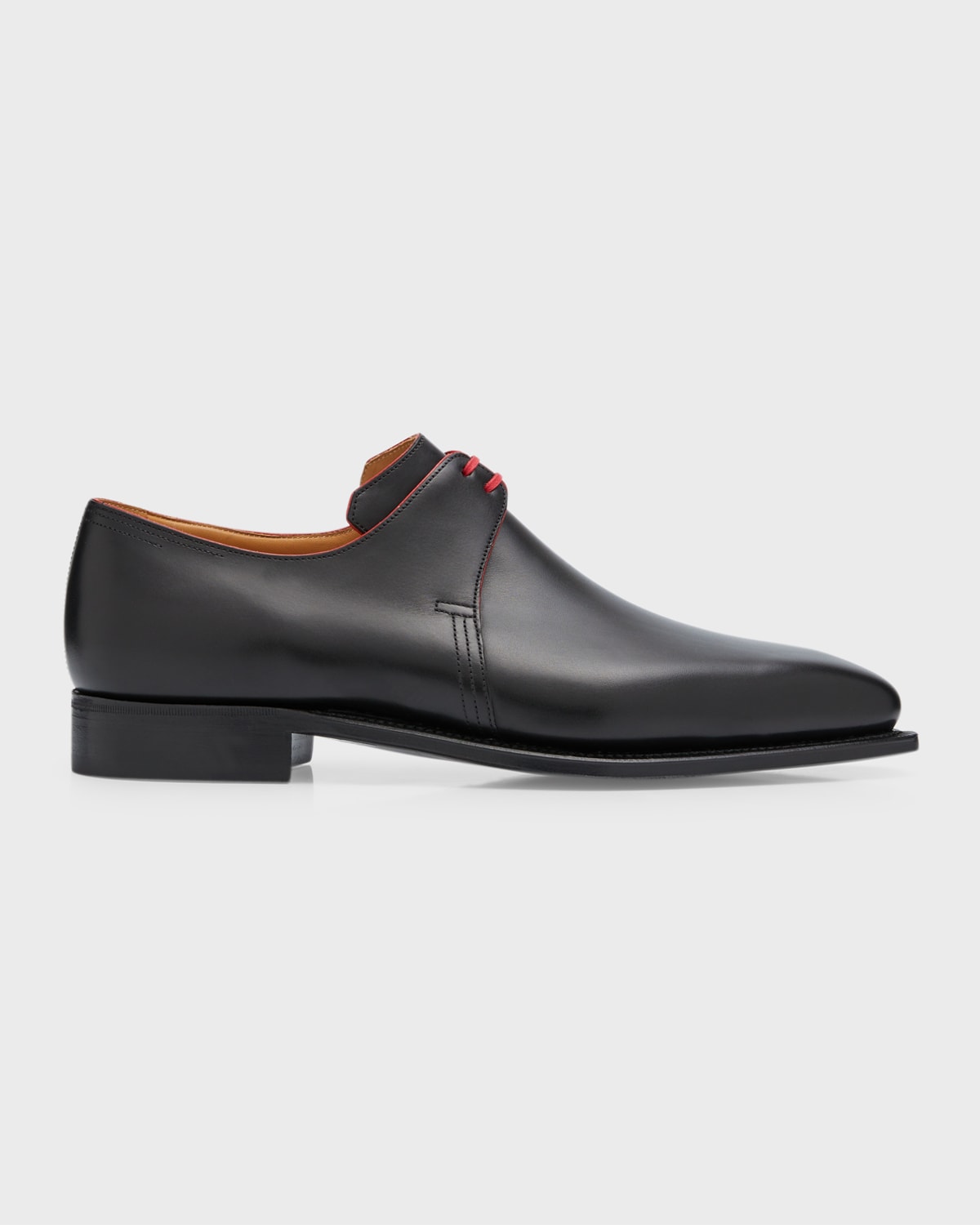 Corthay Arca Calf Leather Derby Shoe with Red Piping, Black