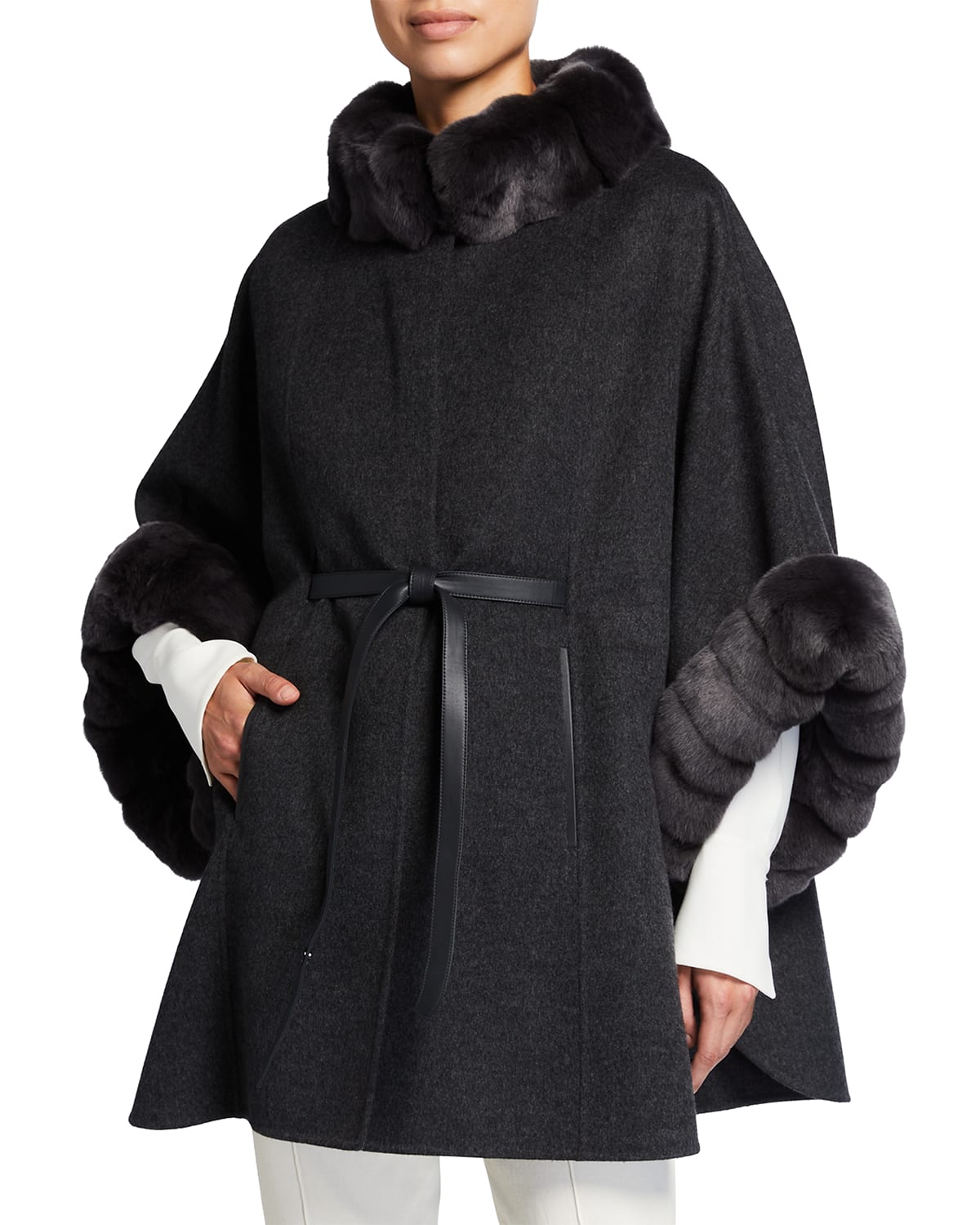 Loro Piana Salzburg Cape W/ Fur In Dark Gray | ModeSens Loro Piana