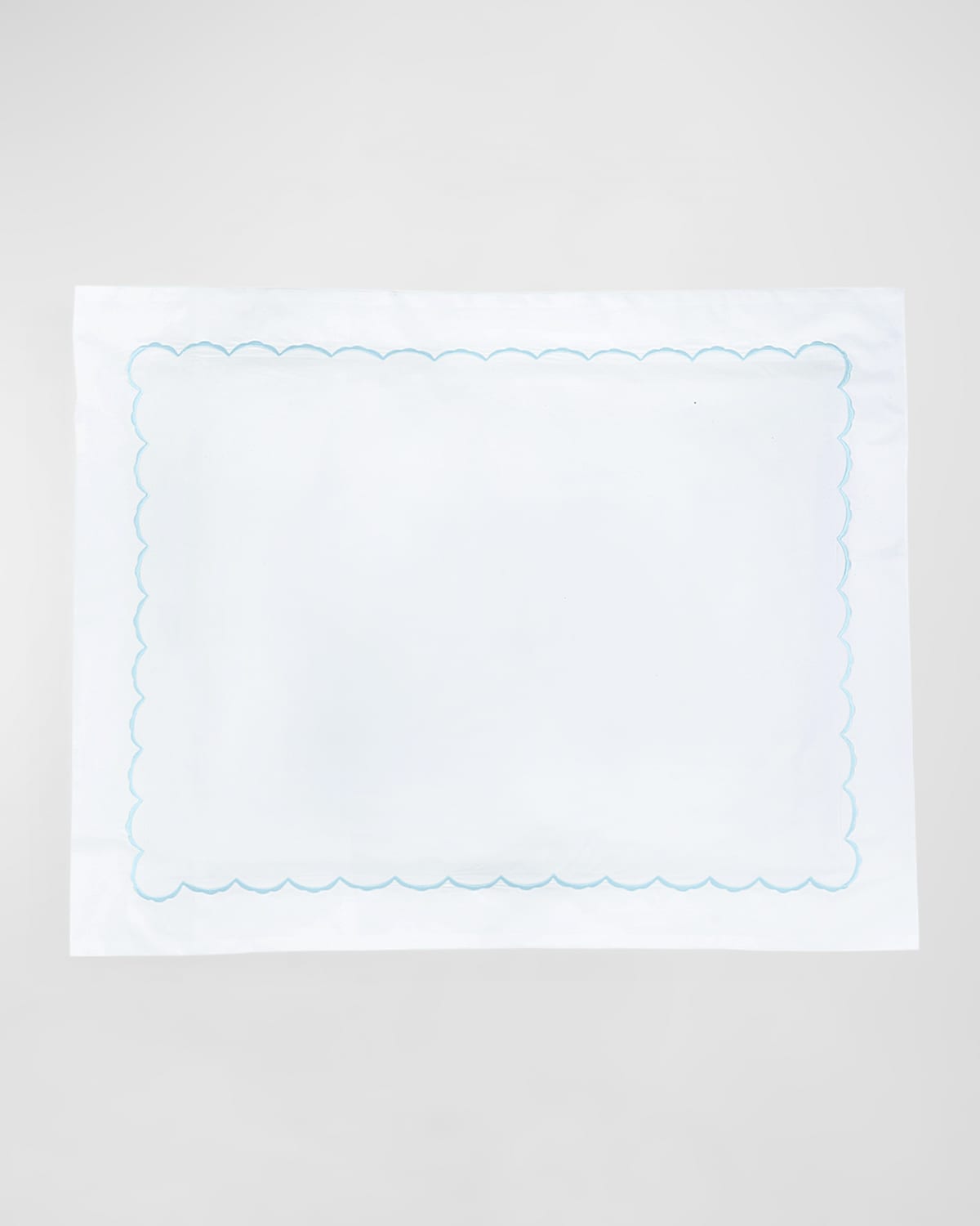Matouk Standard Scallops Embroidered Sham In White/lagoon