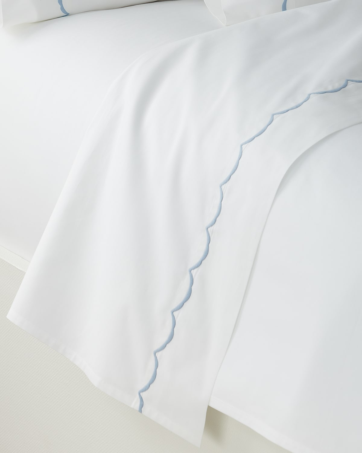 Shop Matouk King Scallops Embroidered 350 Thread Count Flat Sheet In White/blue