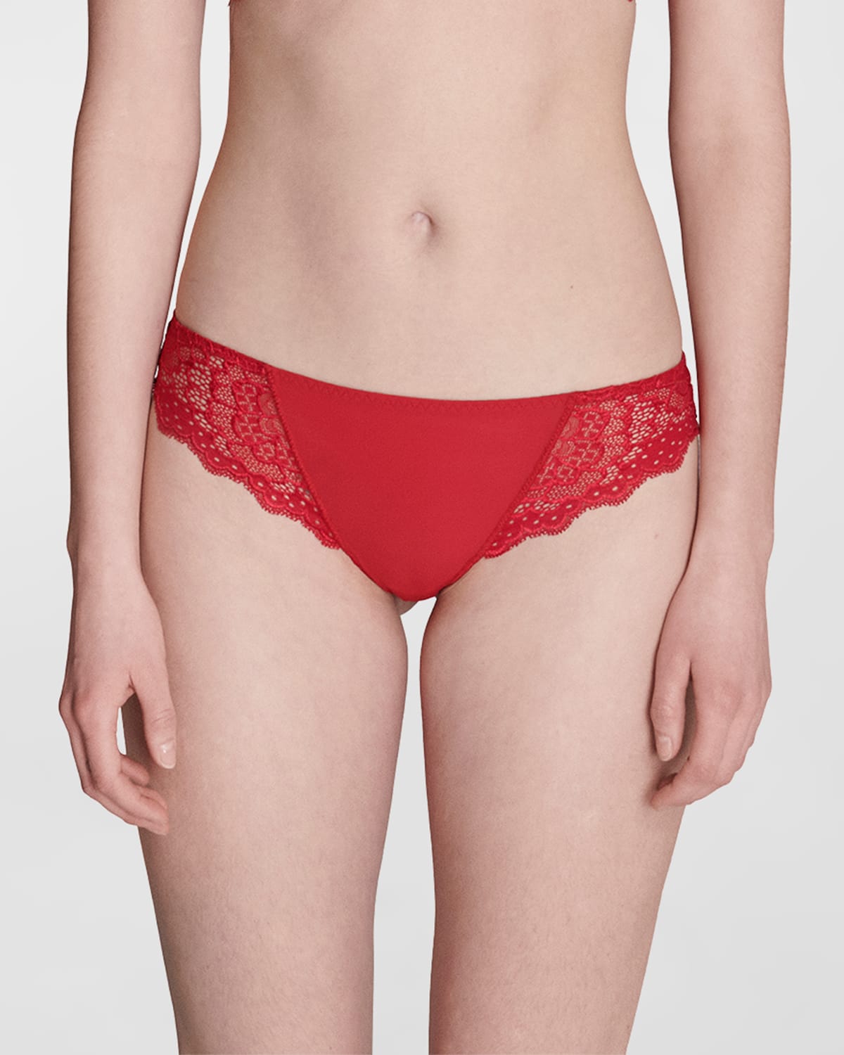 Simone Perele Caresse Lace Mesh Thong In Tango Red