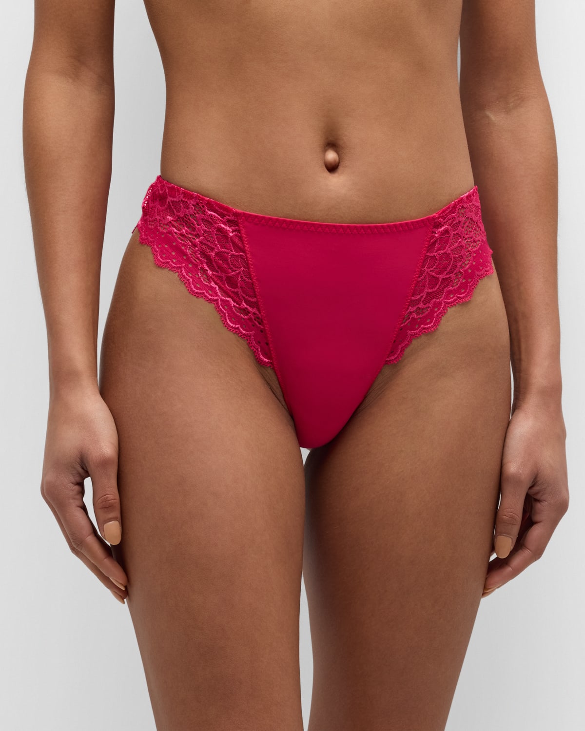 Shop Simone Perele Caresse Lace Mesh Thong In Teaberry Pink