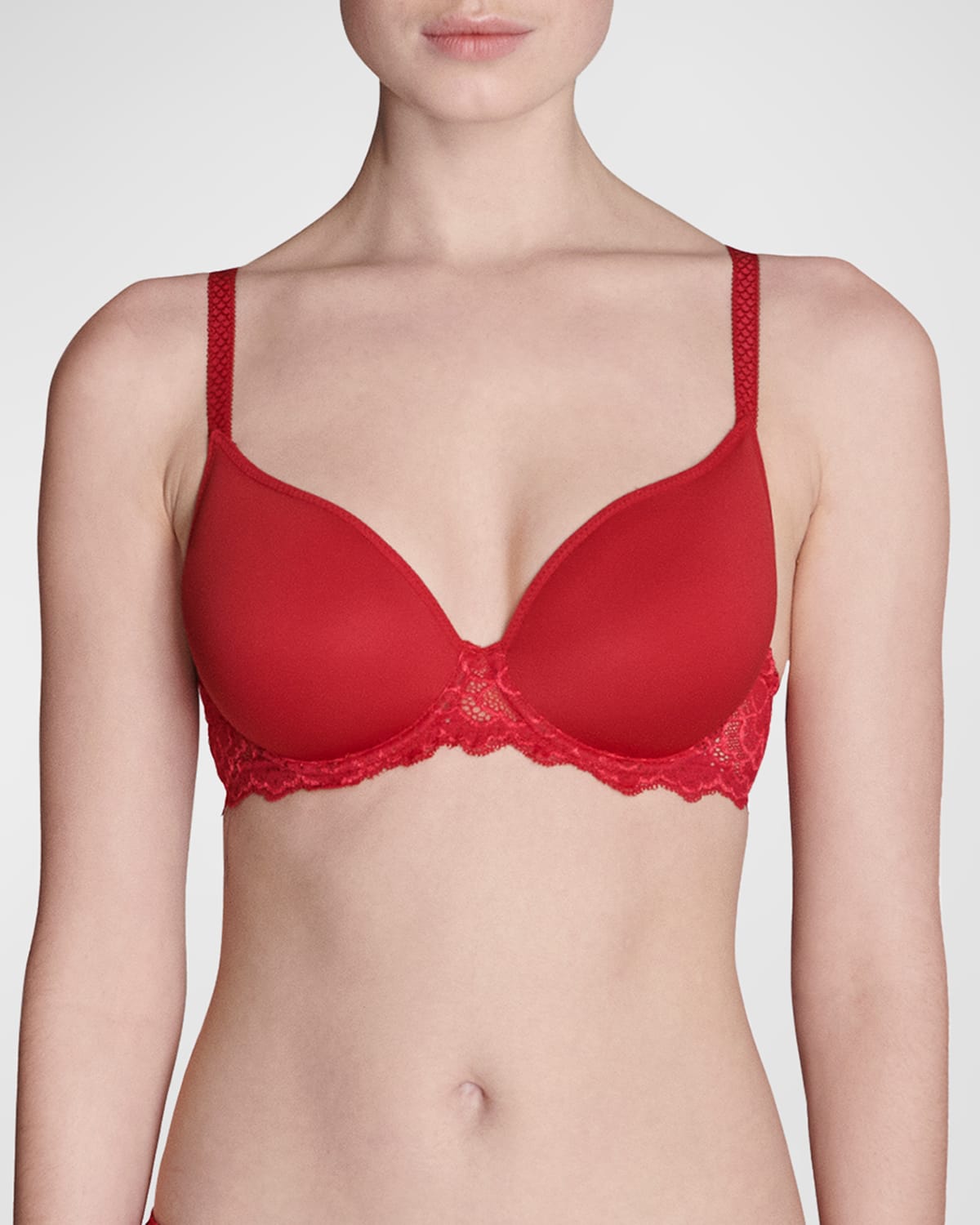 Simone Perele Caresse 3d Plunge Lace Underwire Bra In Tango Red