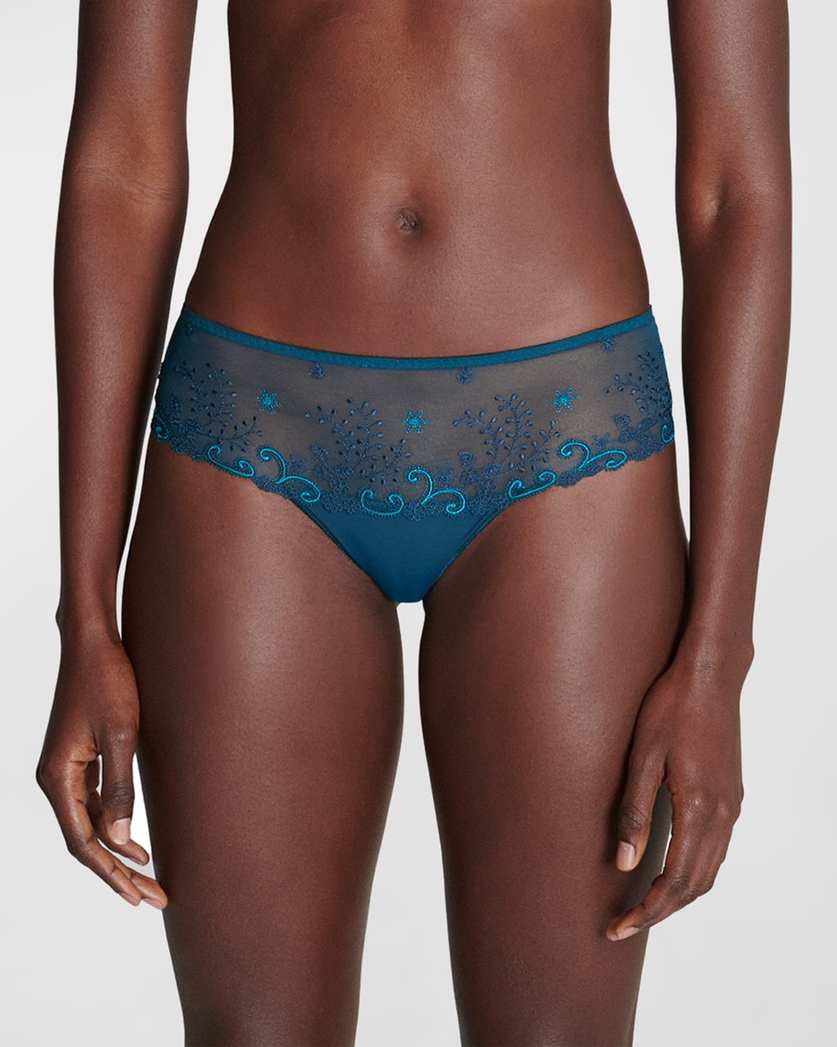 Simone Perele Delice Floral-embroidered Boyshorts In Prestige Blue