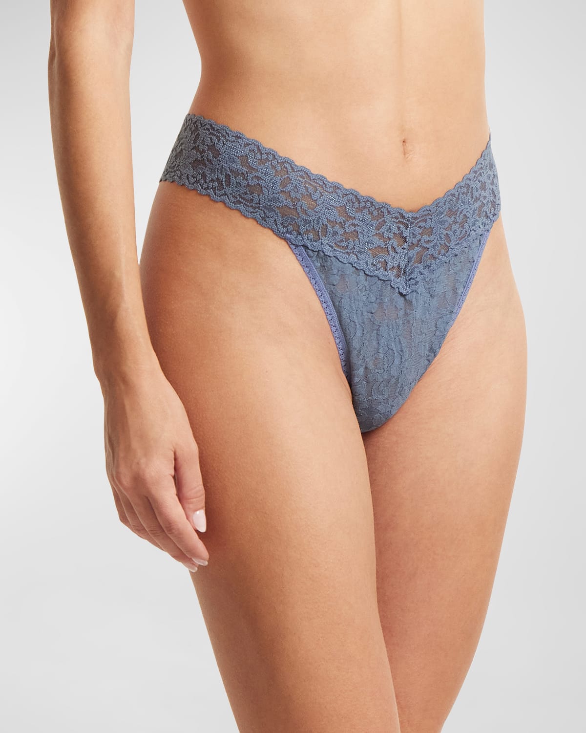 Shop Hanky Panky Stretch Lace Traditional-rise Thong In Tour Guide (blue)