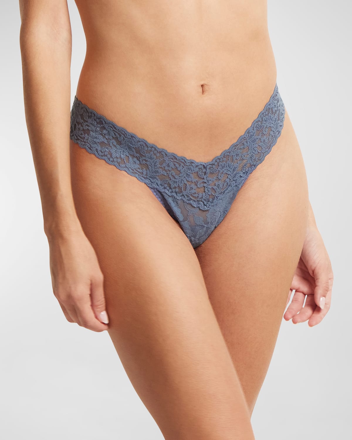 Shop Hanky Panky Signature Lace Low-rise Thong In Tour Guide (blue)