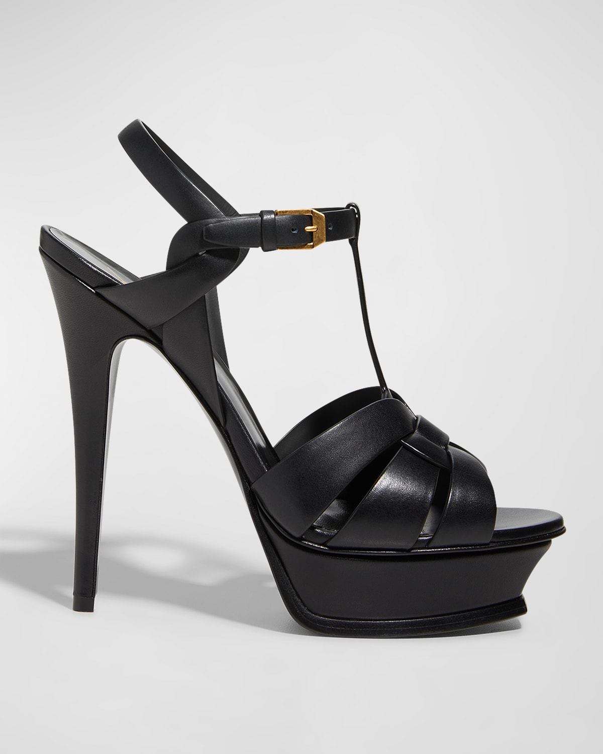 Shop Saint Laurent Tribute Leather 105mm Platform Sandals In Black