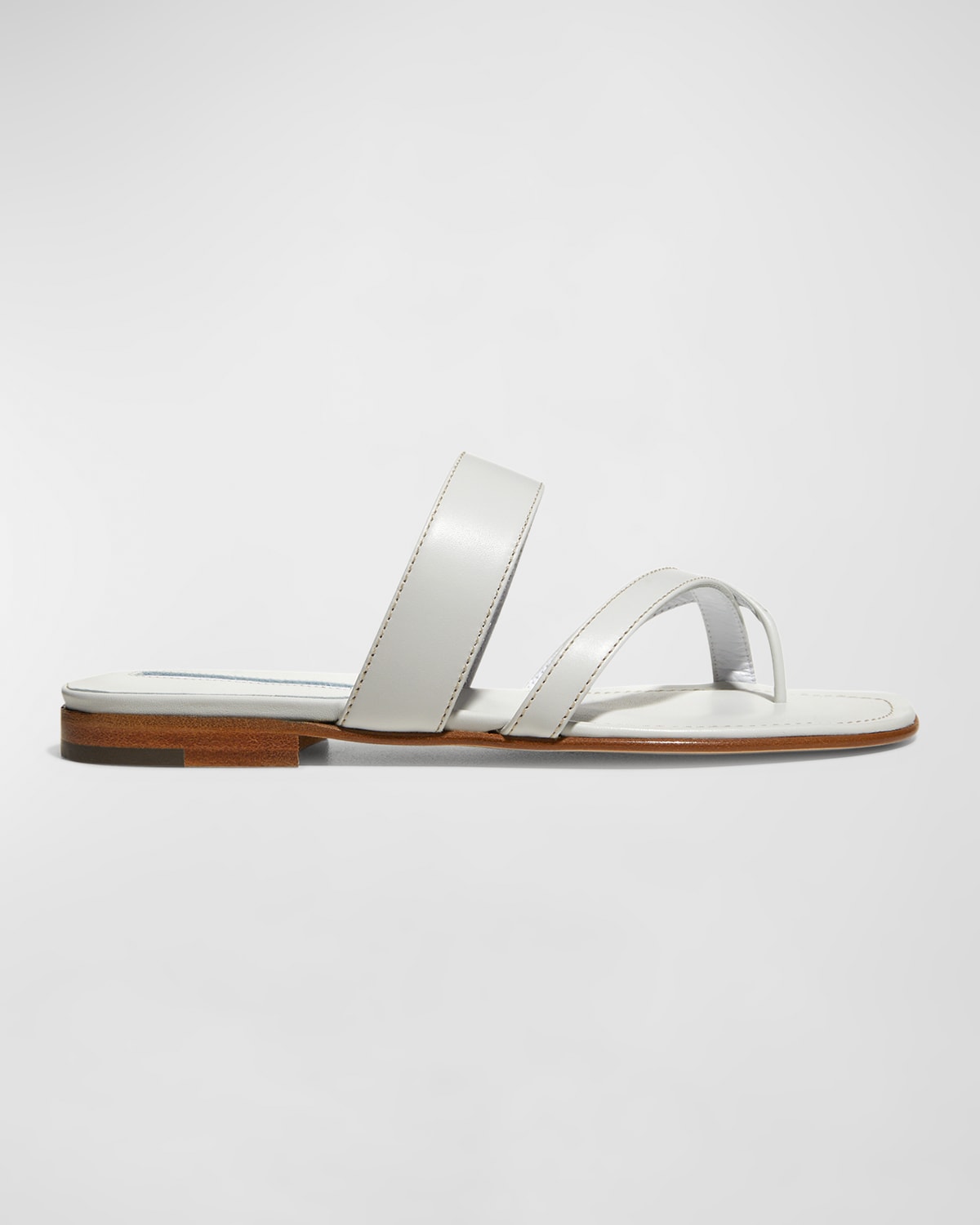 Manolo Blahnik Susa Flat Leather Sandals In White
