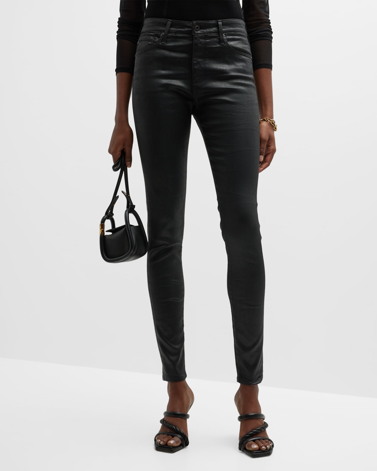 Shop Ag Farrah High-rise Sateen Pants, Black In Ltt Lt Super Blac