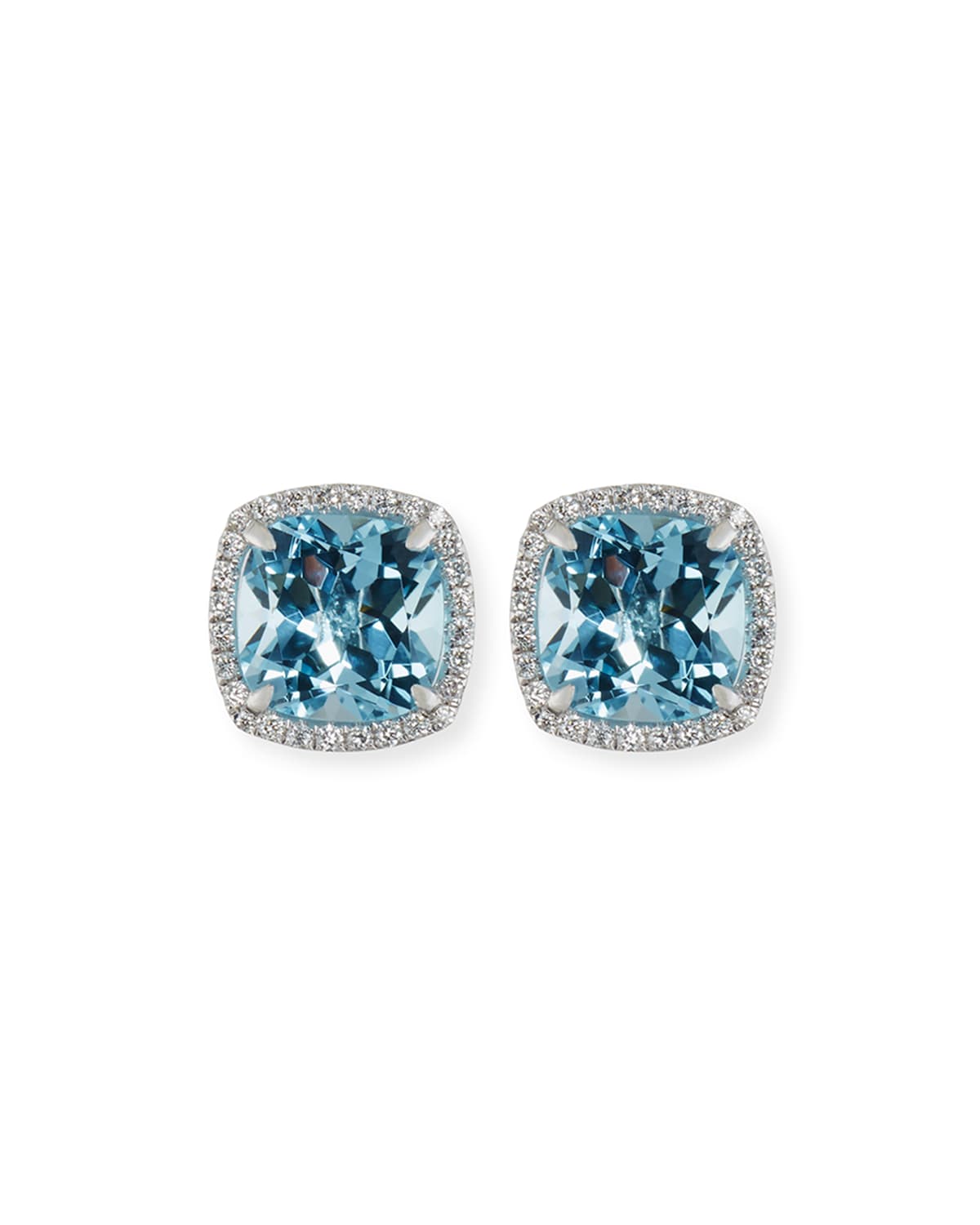 Frederic Sage 18K White Gold Blue Topaz Diamond Halo Stud Earrings