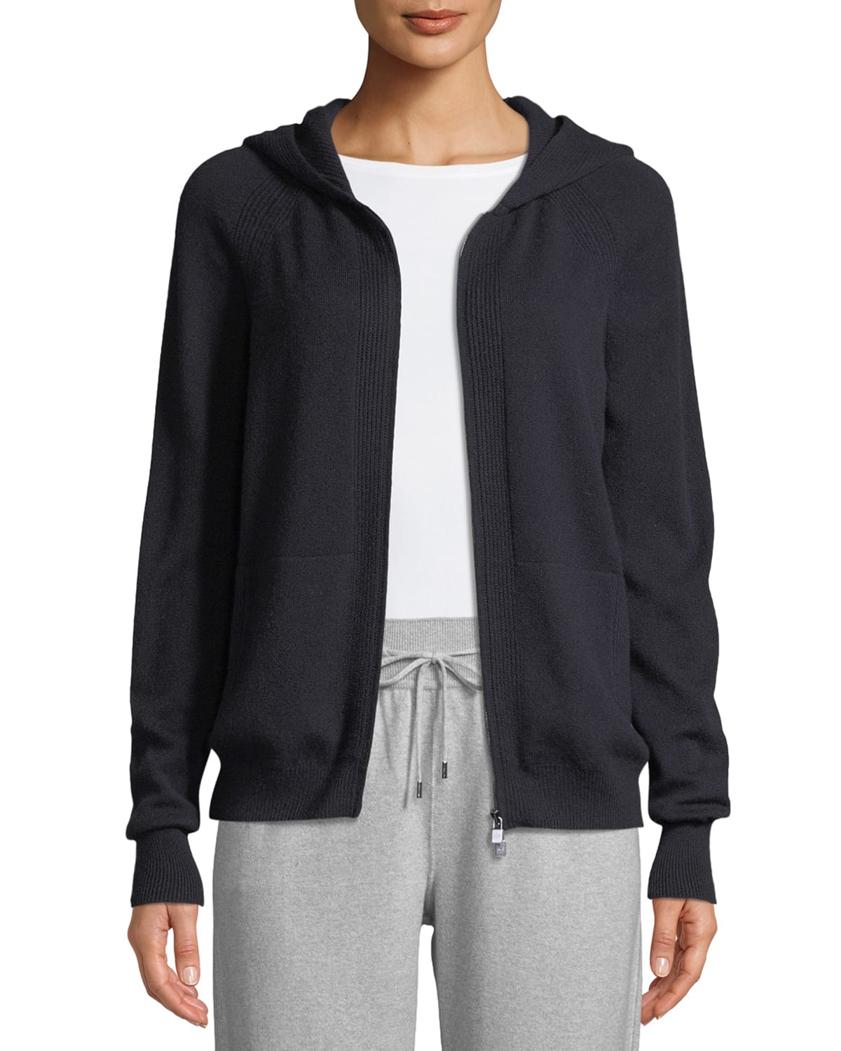 Loro Piana Merano Cashmere Zip-front Hoodie Sweater In Navy