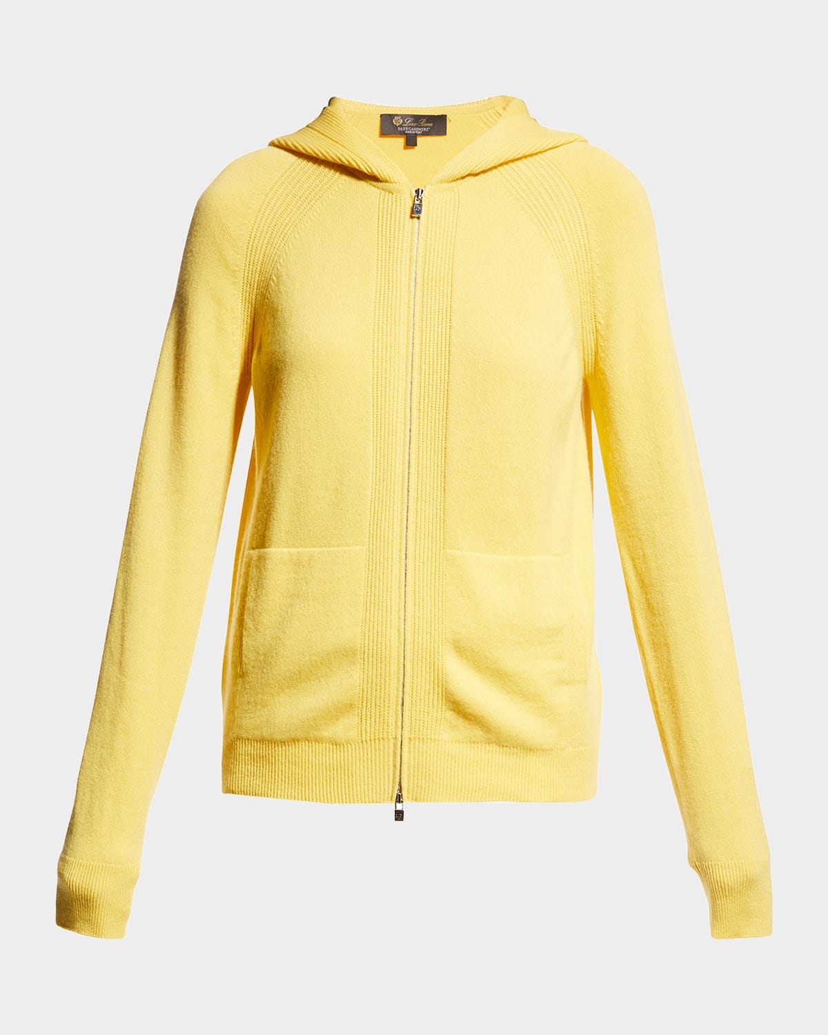 Loro Piana Merano Cashmere Zip-front Hoodie Sweater In 205q Lemon Sorbet