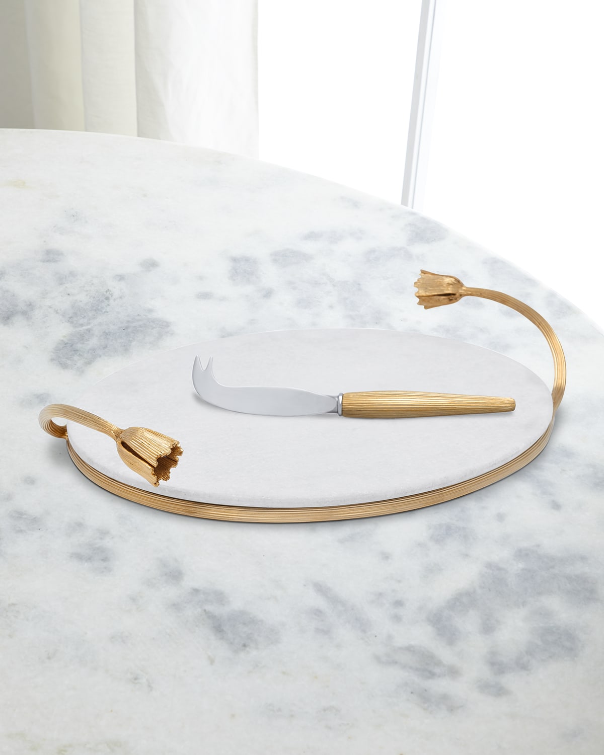 L'objet Deco Leaves Cheese And Knife Marble Set