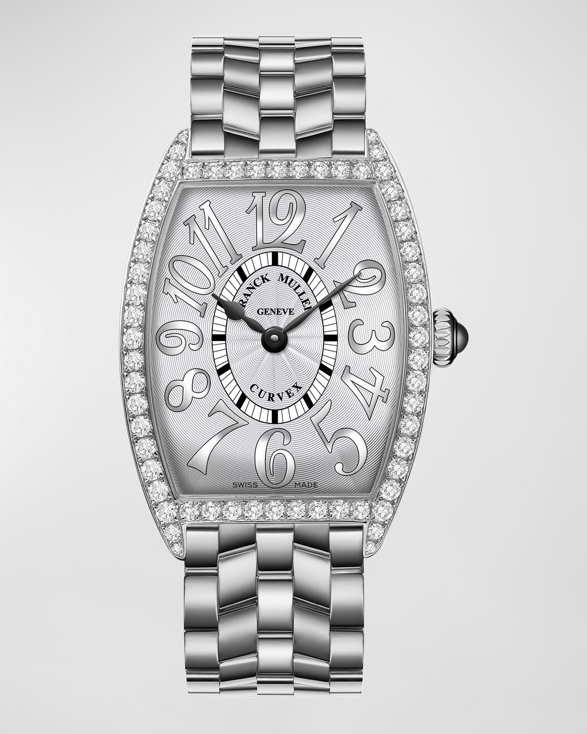 Franck Muller 35mm Cintree Curvex Stainless Steel Diamond Watch with Bracelet Strap