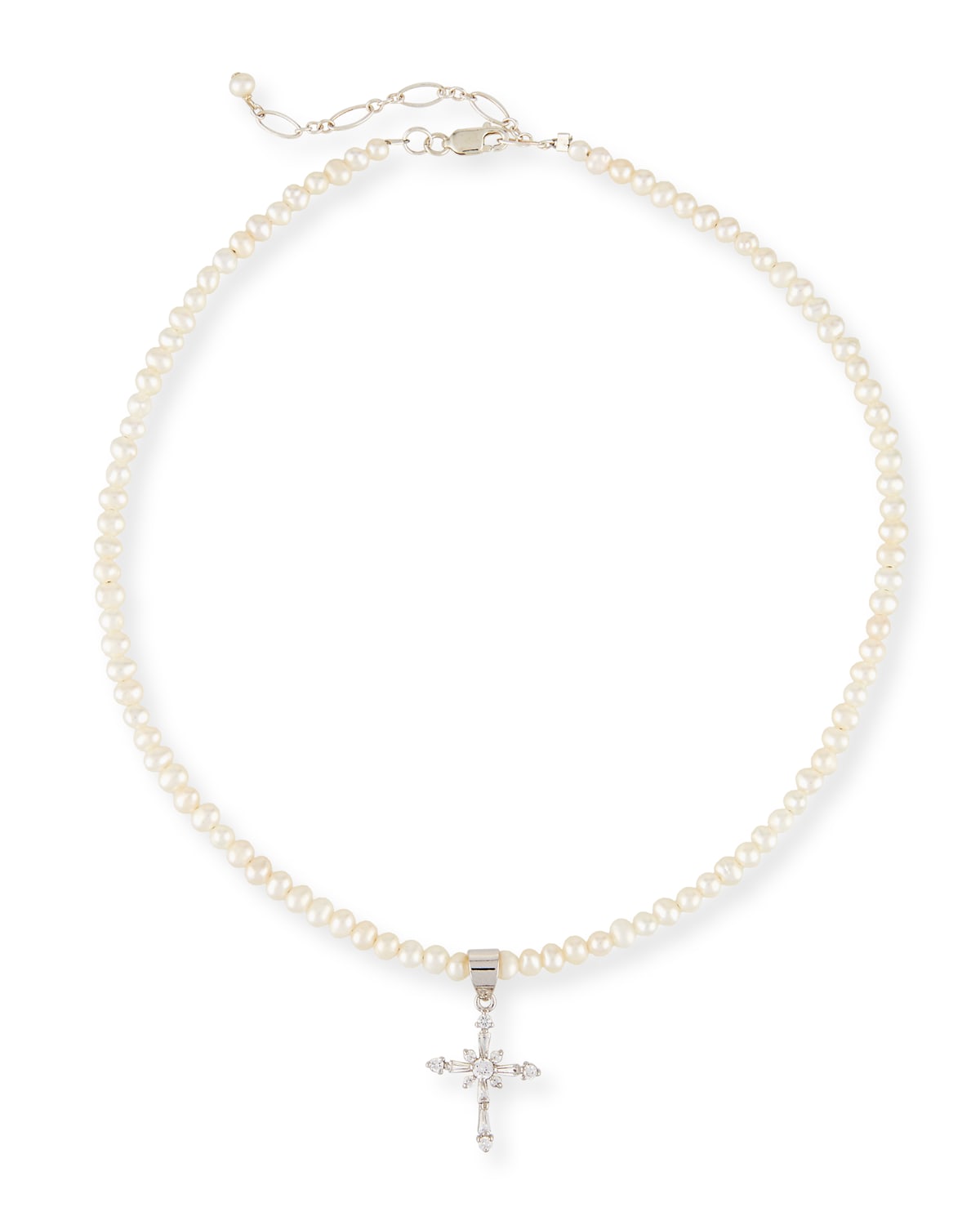 Helena Girls' Pearl Necklace w/ Silver Cross