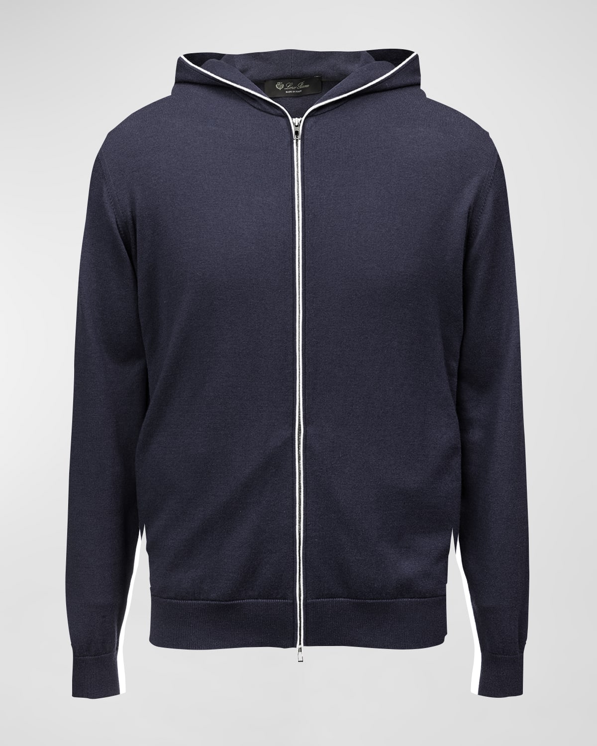 Shop Loro Piana Cashmere-cotton Zip-front Hoodie In Blue Navy