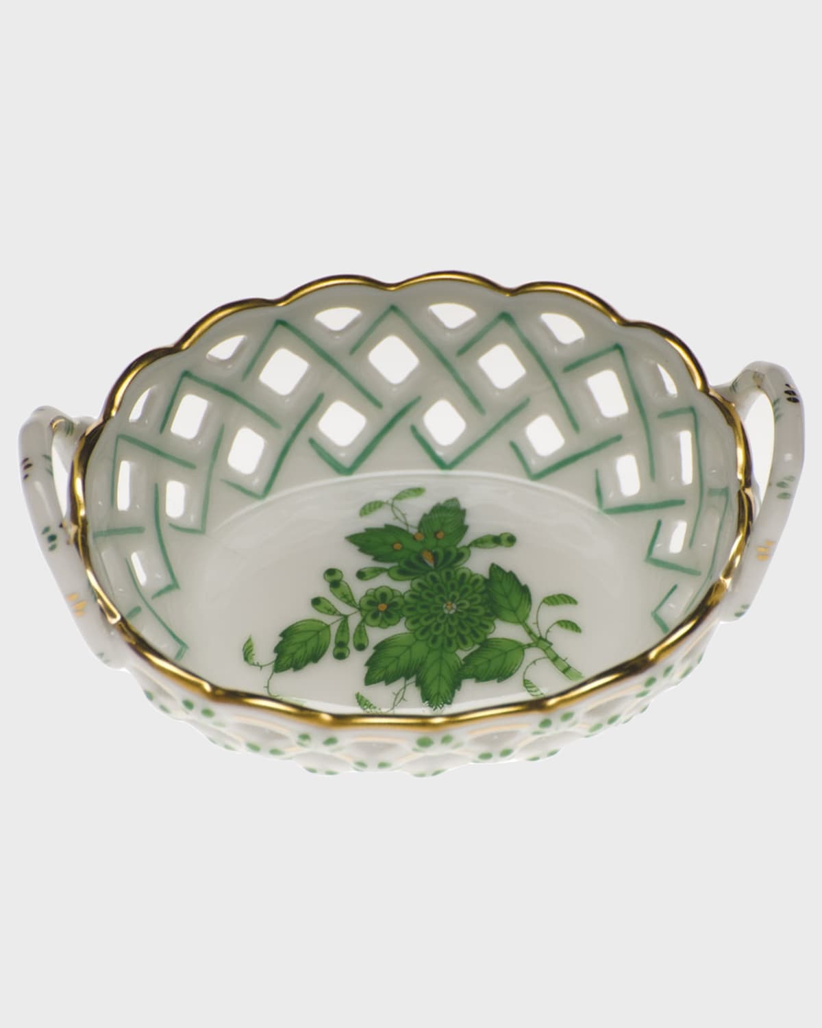 Shop Herend Chinese Bouquet Green Small Openwork Basket With Handles
