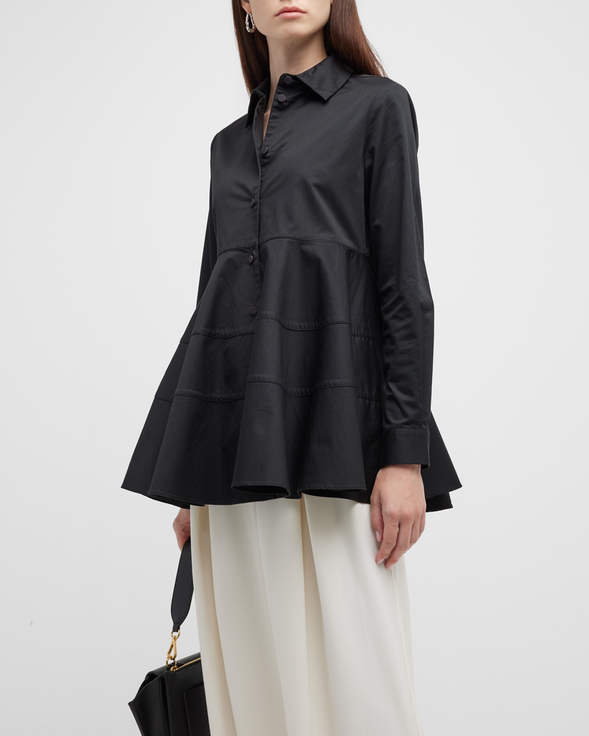 CO TIERED BUTTON-FRONT BLOUSE,PROD225100184