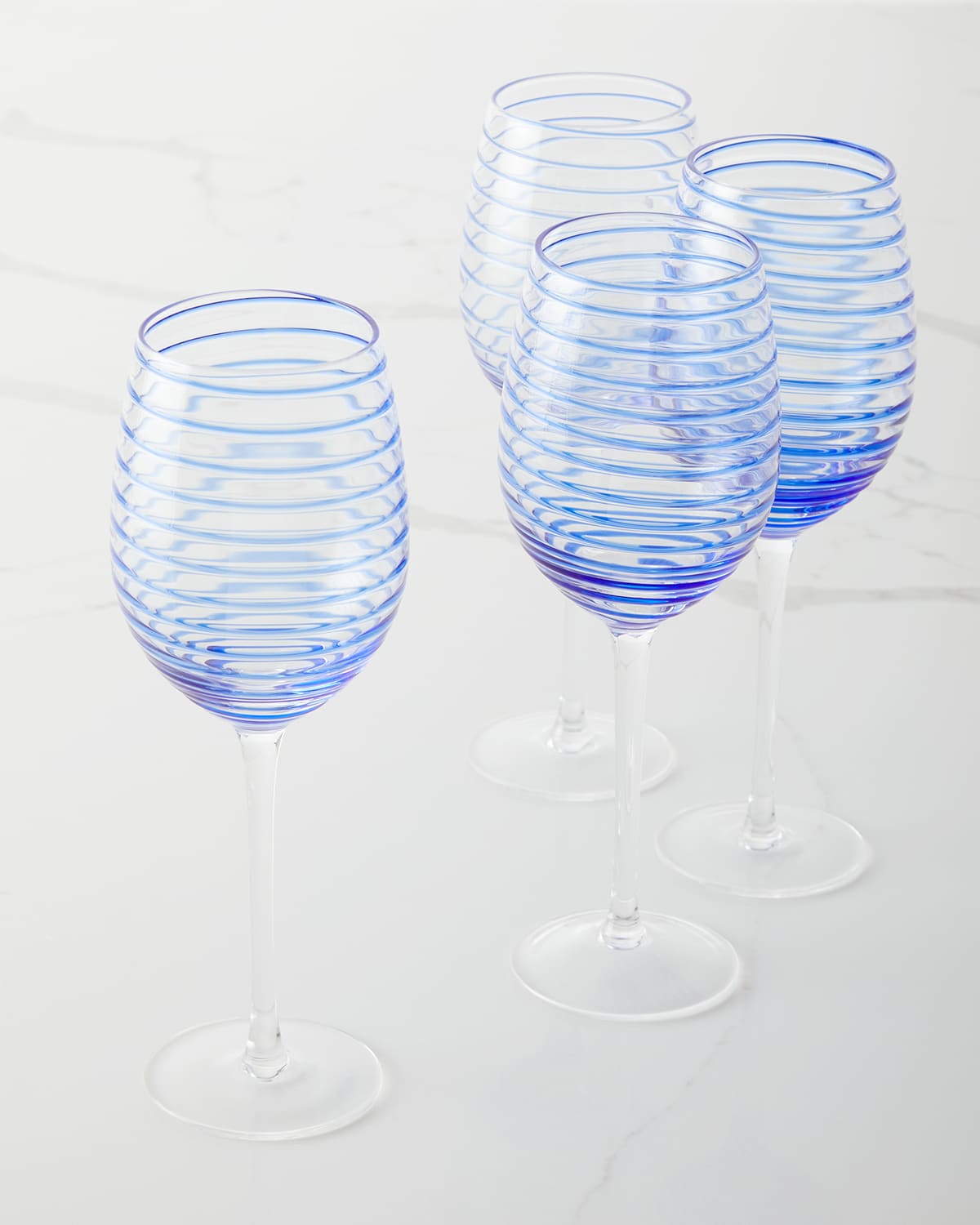 Shop Neiman Marcus Spiral Wine Glasses, Set Of 4 In Blue