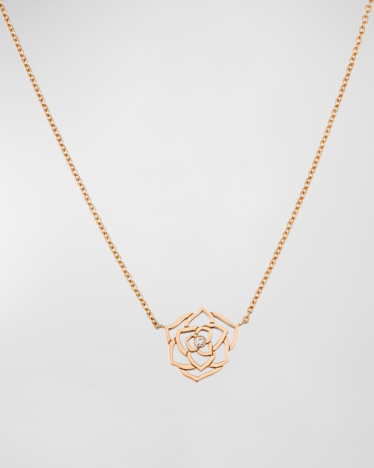 18K Red Gold Rose Necklace with Diamond
