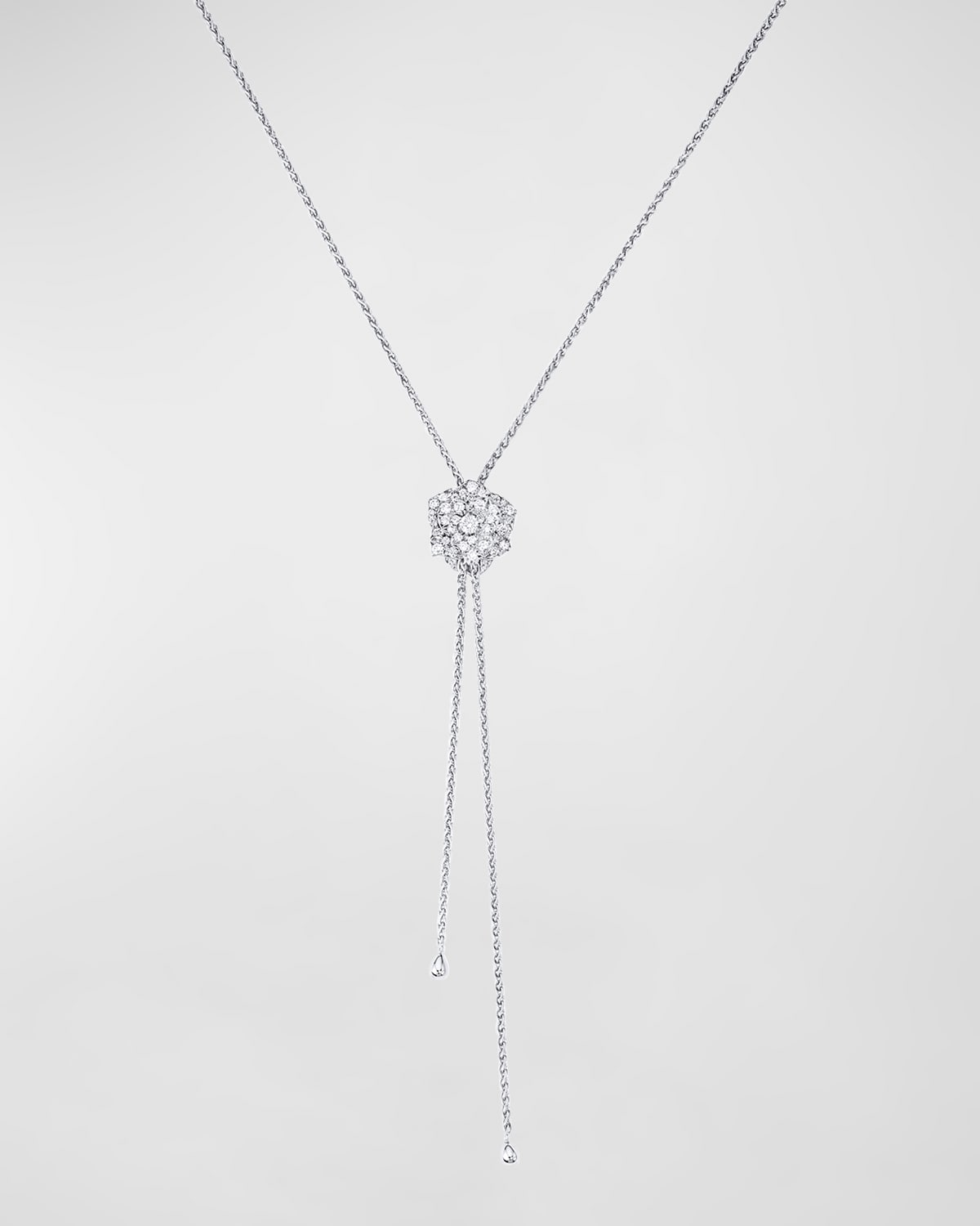 18K White Gold & Diamond Rose Lariat Necklace