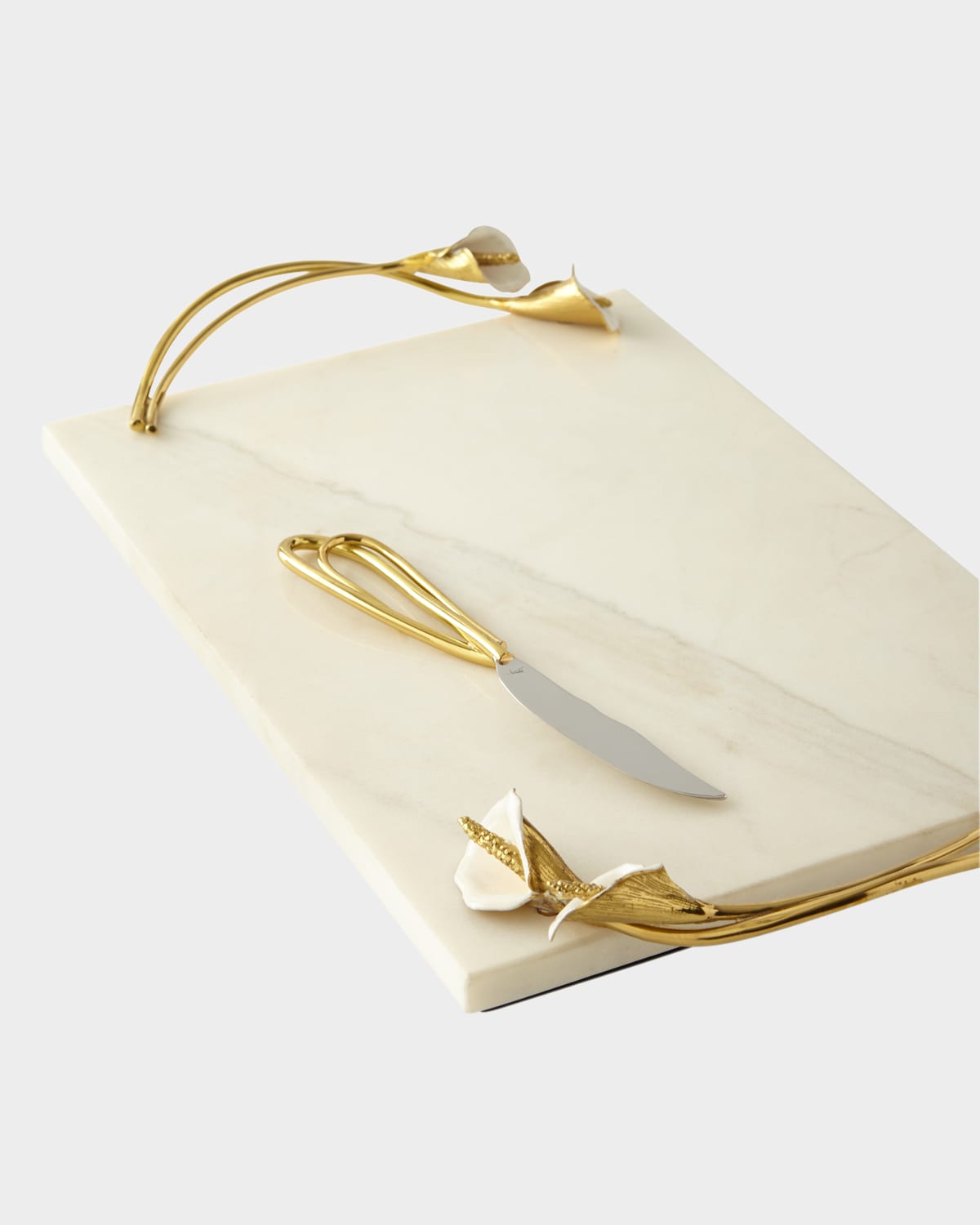 Michael Aram Calla Lily Marble Cheese Board And Stainless Steel Knife Set
