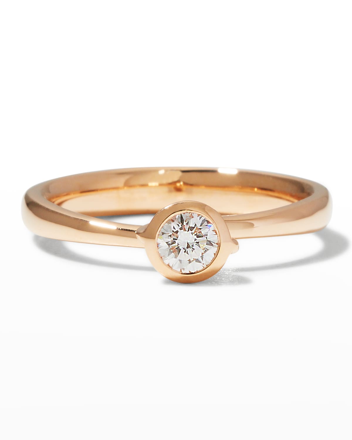 Bouton Rose Gold Diamond Solitaire Bezel Ring, Size 7/54