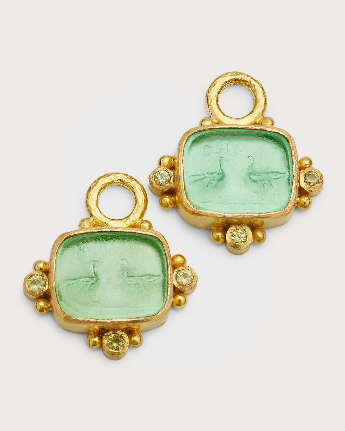 Elizabeth Locke 19K Venetian Glass Intaglio "2 Cranes" Earring Pendants