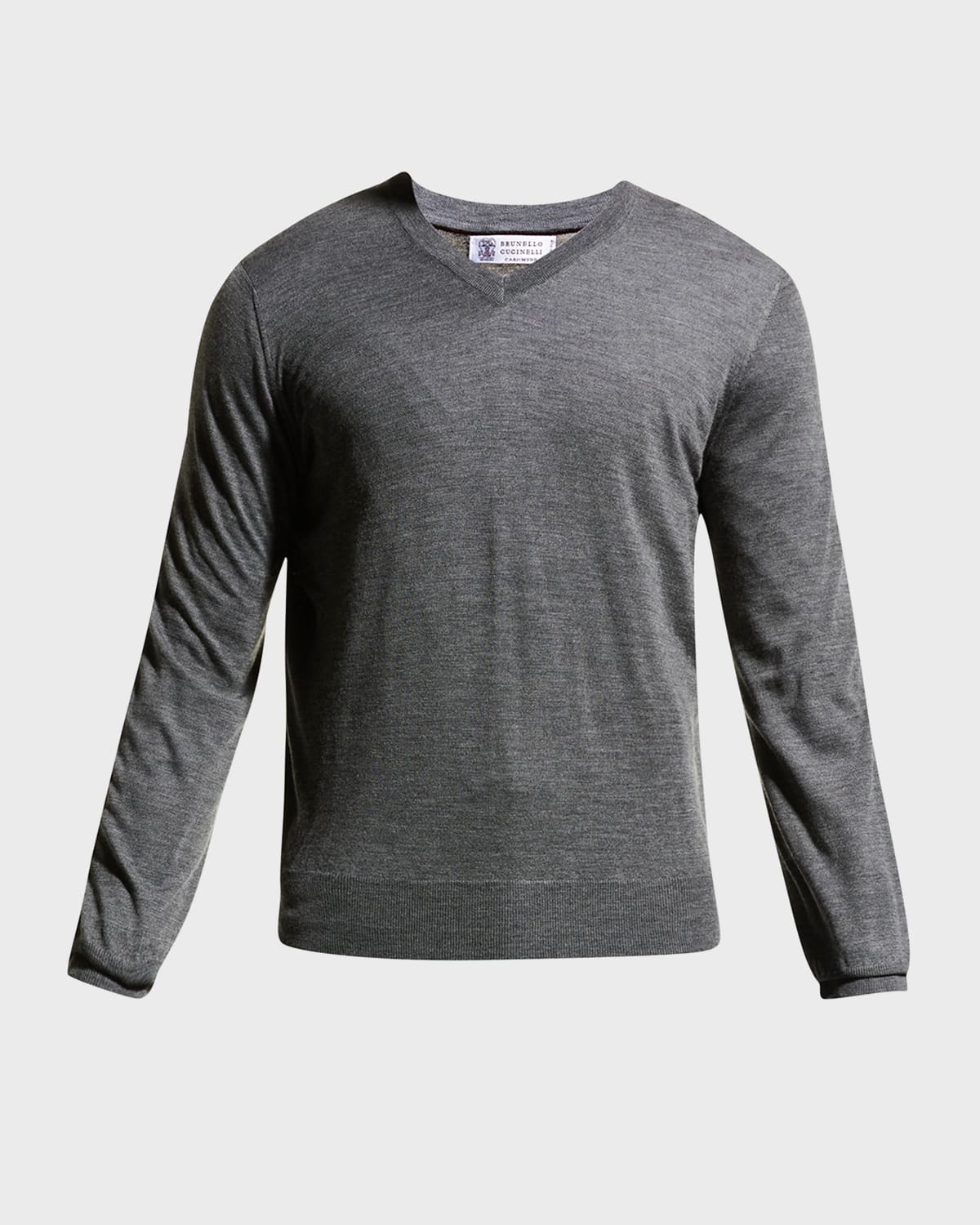 Brunello Cucinelli Fine-gauge Tipped V-neck Sweater In Anthracite