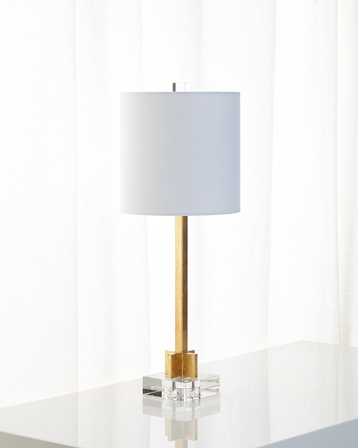Old World Design Abita Gold Leaf Lamp With Linen Shade And Crystal Base In Gold