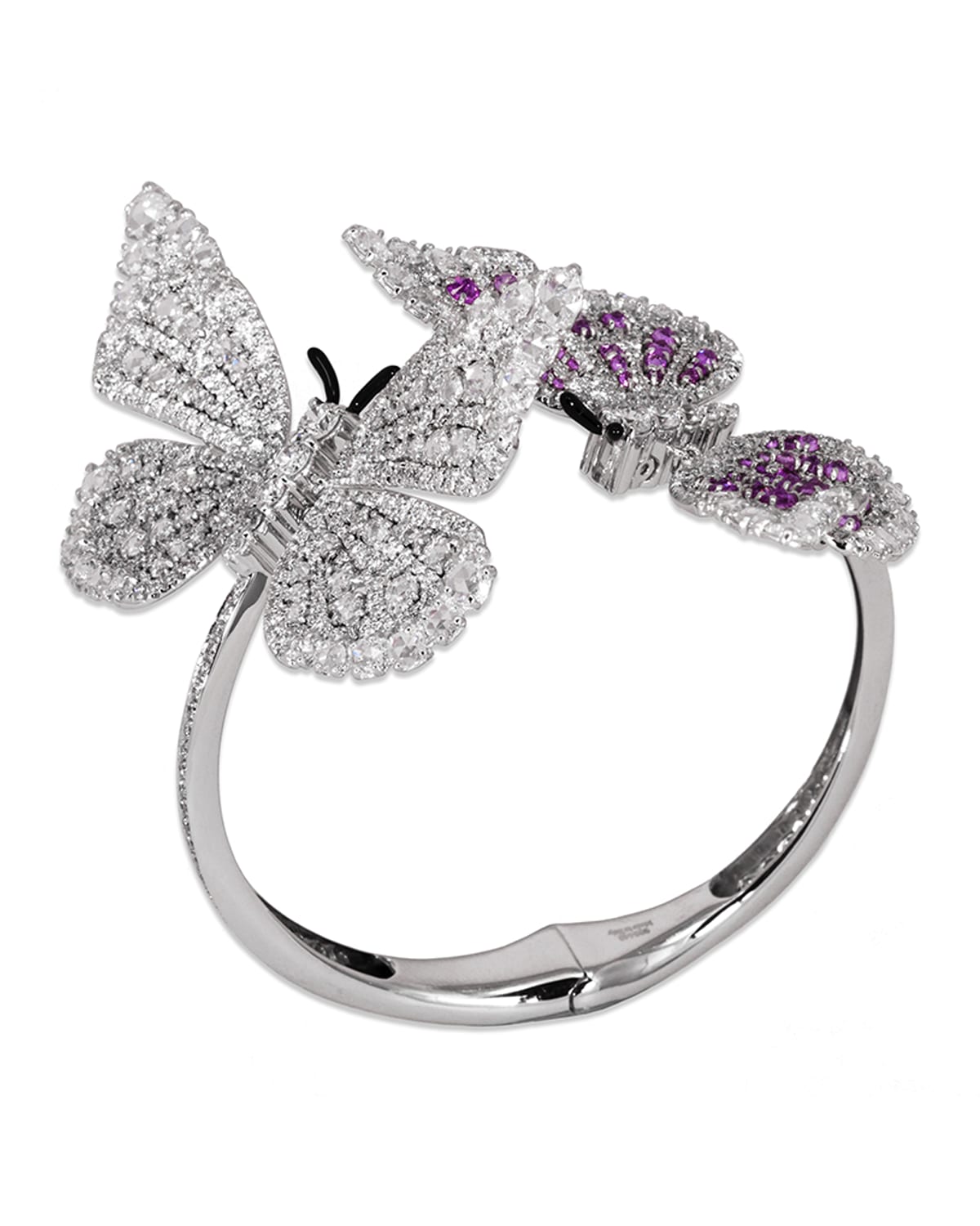 18k White Gold Diamond & Pink Sapphire 2-Butterfly Bracelet