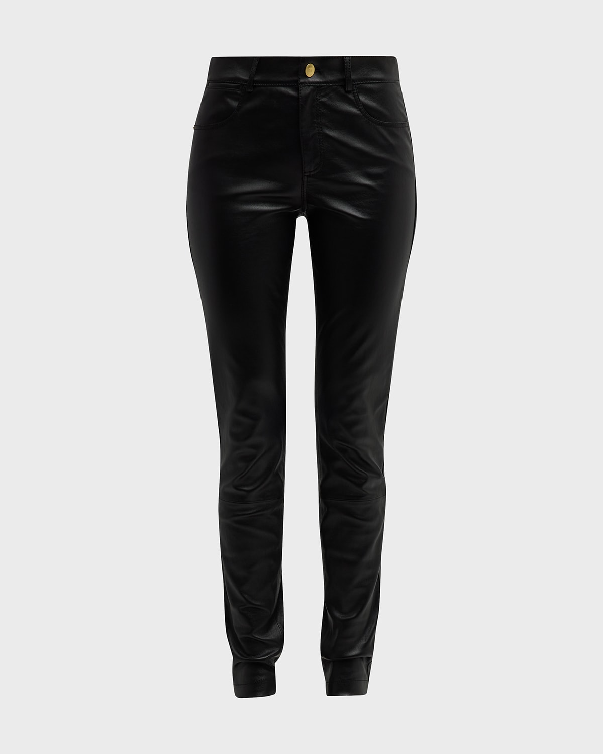 Lafayette 148 Mercer Mid-rise Leather Skinny Jeans In Black