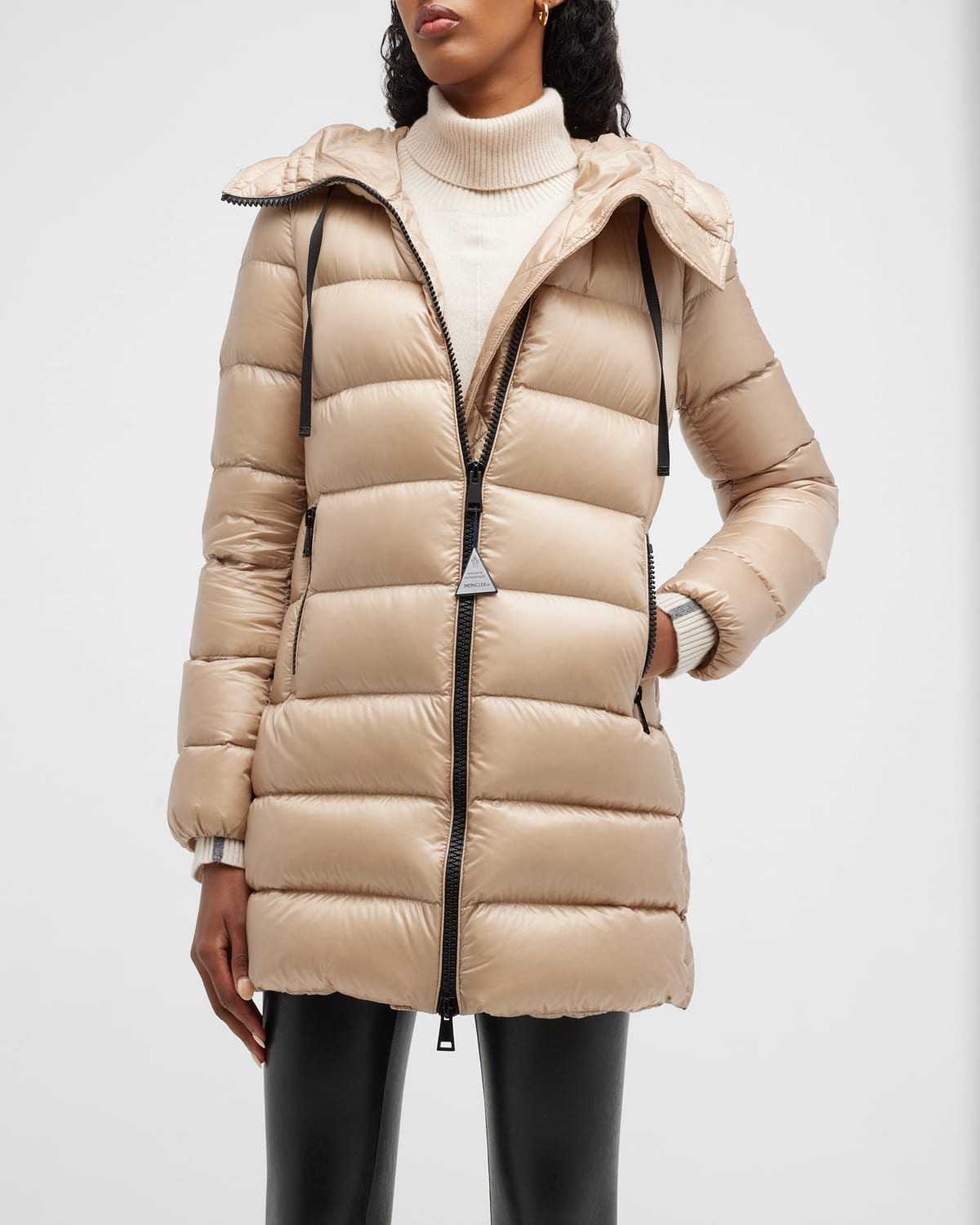 Shop Moncler Suyen Down Quilted Nylon Hooded Parka In Stone