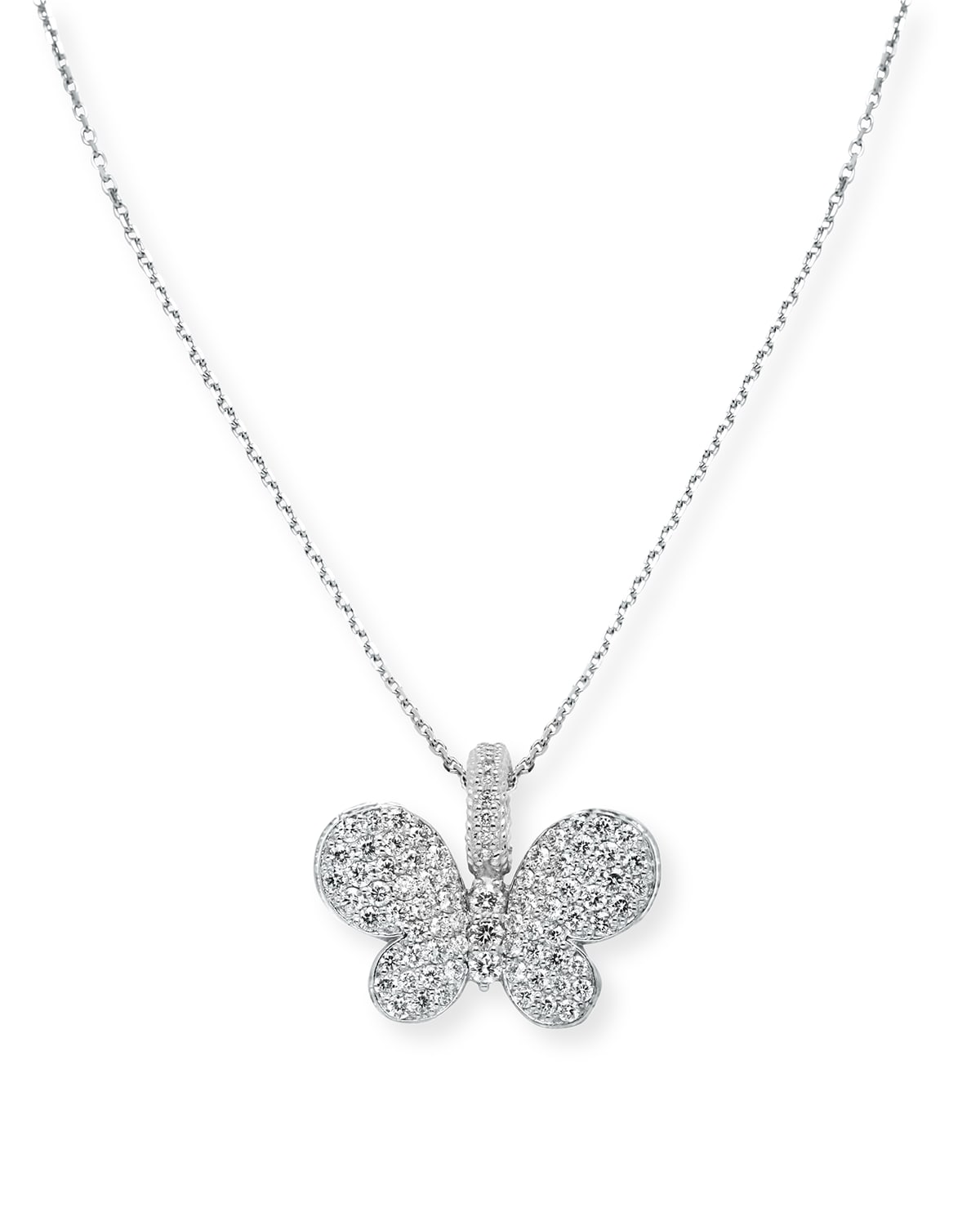 18k White Gold Large Diamond Butterfly Pendant w/ Chain