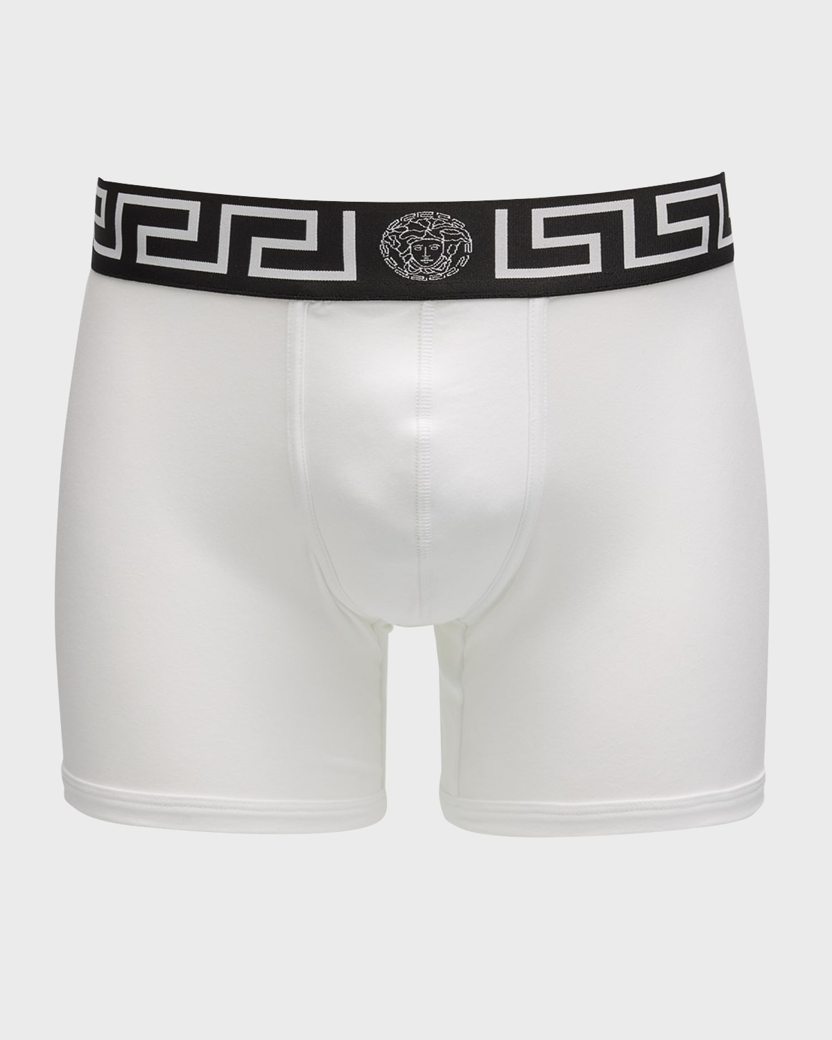Versace Greca Border Long Boxer Trunks In White