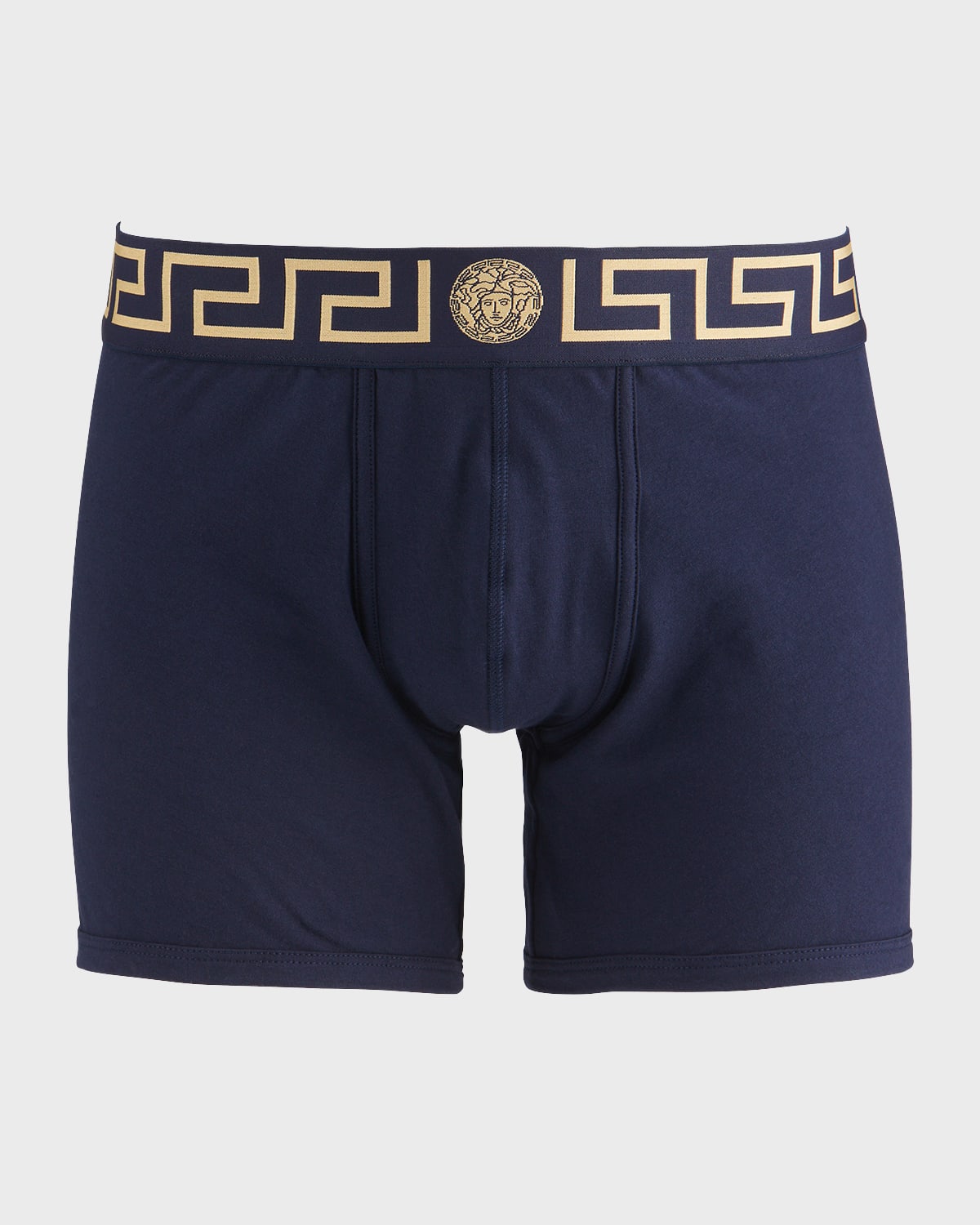 Versace Mesh Panel Grecian Logo Trunks In Black/gold, ModeSens