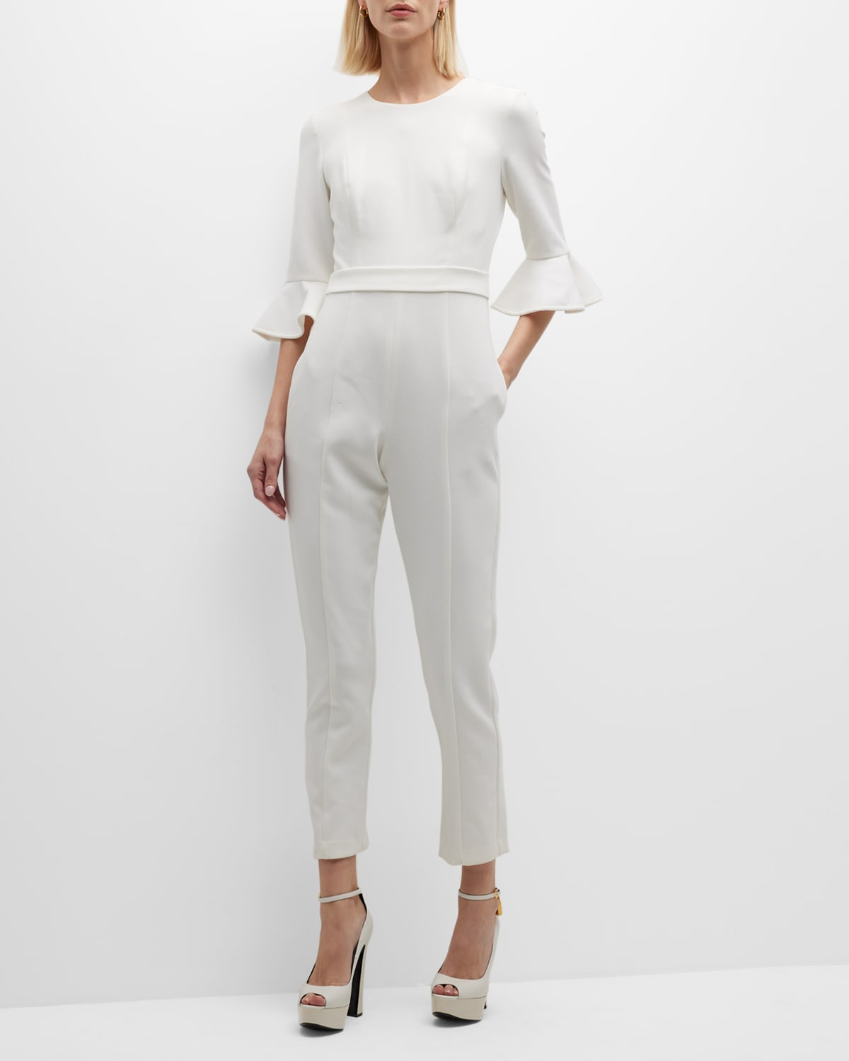 Shop Black Halo Brooklyn 3/4-bell-sleeve Jumpsuit In White