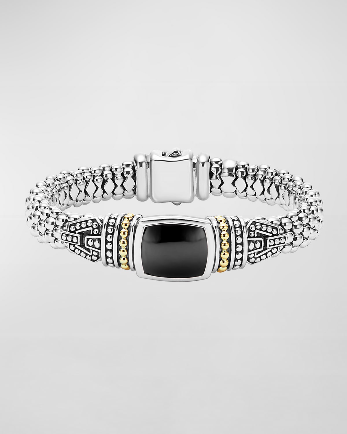 Lagos 18k Gold And Sterling Silver Caviar Color Bracelet With Black Onyx In Onyx