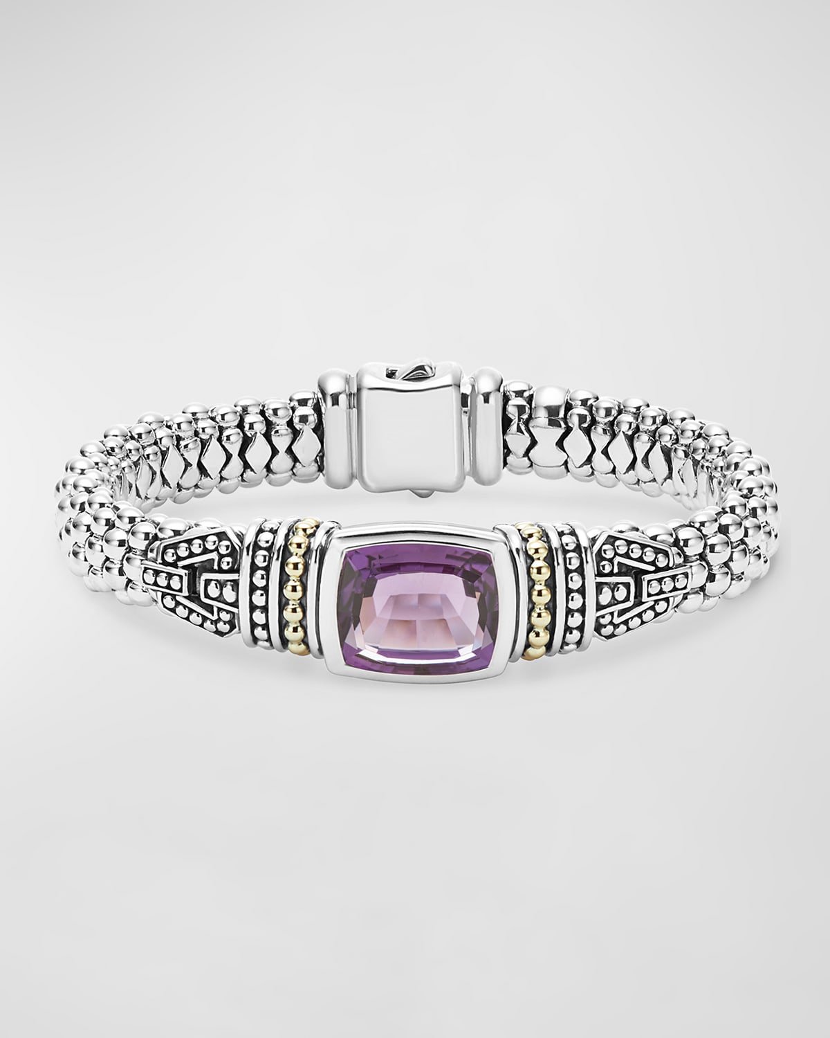 Lagos 18k Gold And Sterling Silver Caviar Color Bracelet With Amethyst In Amethyst