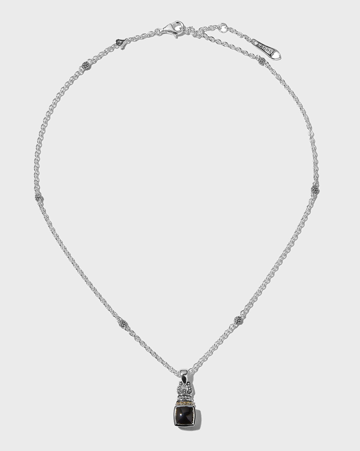 Lagos 18k Gold And Sterling Silver Caviar Color Necklace With Onyx, 16 In Onyx