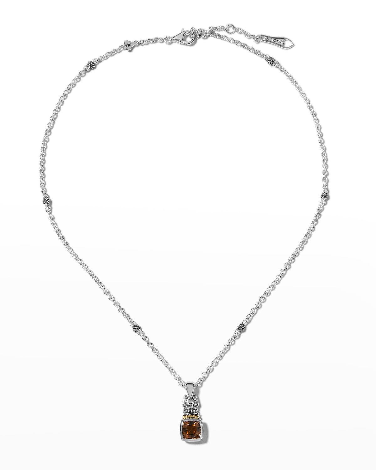 Lagos 18k Gold And Sterling Silver Caviar Color Pendant Necklace With Smoky Quartz, 16 In Smoky Quartz